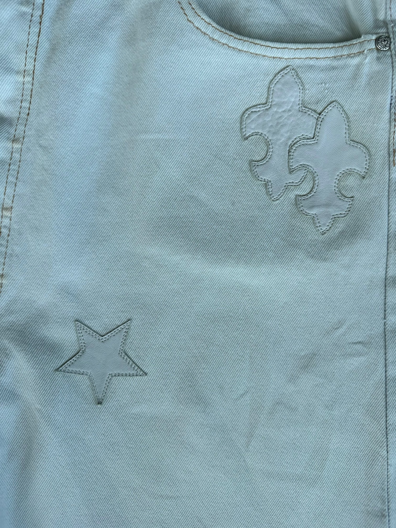 Chrome Hearts x Levi's White Mixed Patch St. Barth Exclusive Jeans - Limited Edition Designer Denim for Men & Women | Perfect for Streetwear, Luxury Fashion & Collector's Wardrobe