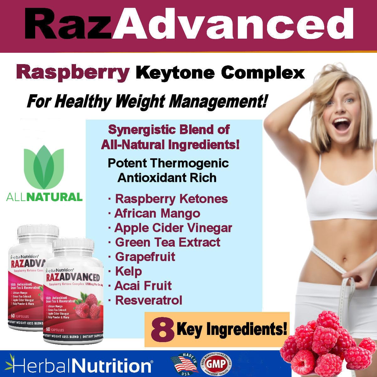 Raspberry Ketones Complex 120 Capsules (2 Pack) - 1200mg per Serving with African Mango, Apple Cider Vinegar, Green Tea, Resveratrol, Acai Fruit, Kelp & Grapefruit - Premium Weight Management Supplement for Metabolism Boost & Natural Fat Burning - Perfect for Keto Diet & Fitness Routines