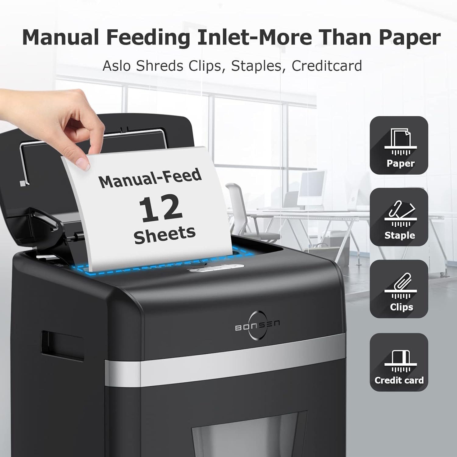 BONSEN 120 Sheet Auto Feed Paper Shredder - High Security Micro Cut Shredder for Home & Office Use, 30 Minute Run Time, P-4 Security Level, 6 Gallon Bin (S3110) - Perfect for Confidential Document Destruction & Office Organization