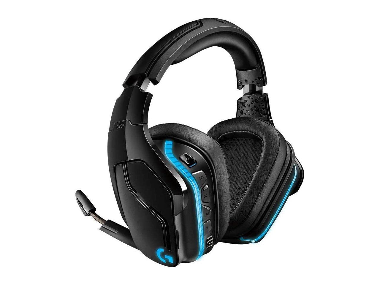 Logitech G935 Wireless Gaming Headset with DTS:X 7.1 Surround Sound, LIGHTSYNC RGB Lighting - Black & Blue (Renewed) - Perfect for PC Gaming, Streaming & Esports