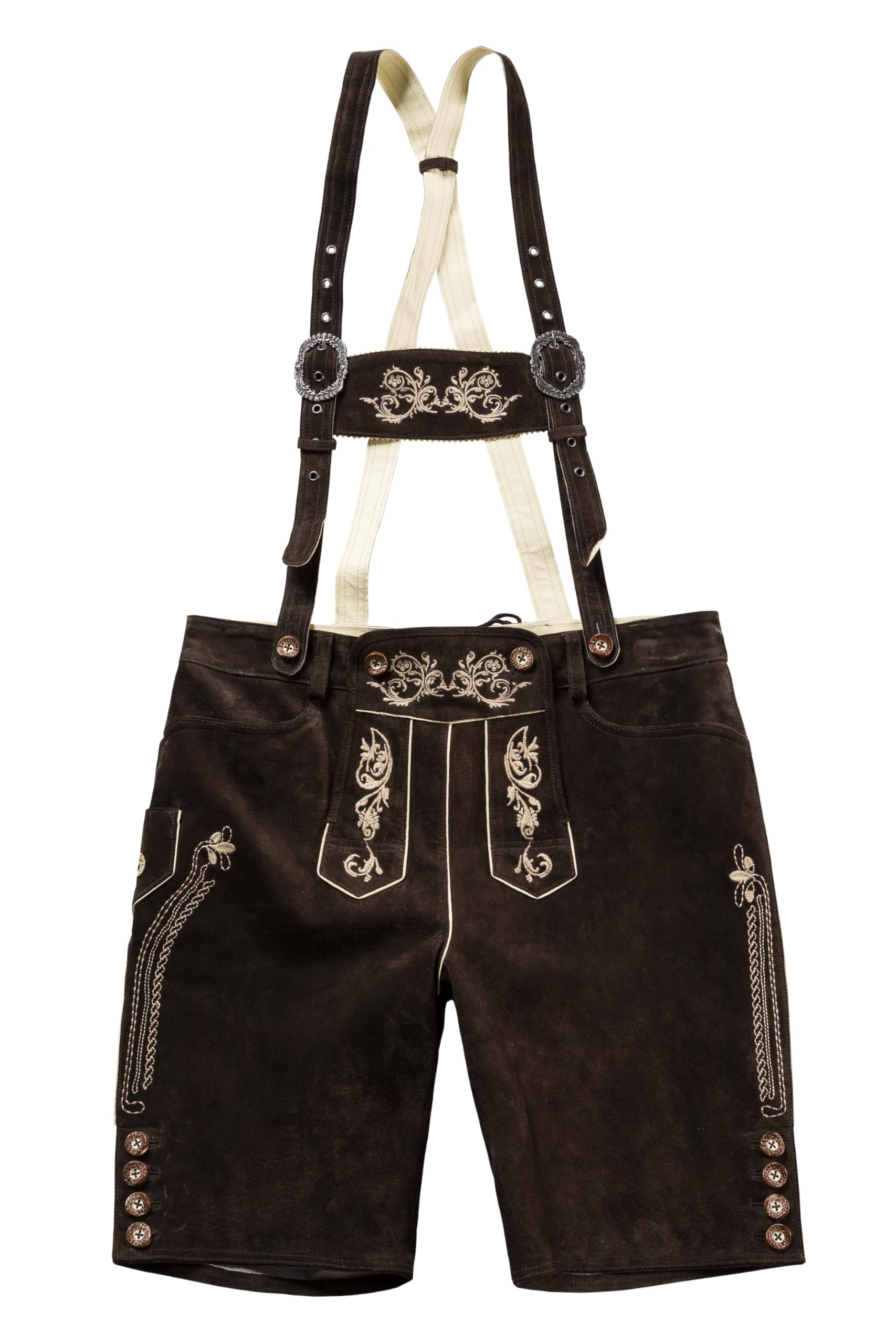 JP 1880 Men's Big & Tall Plus Size Lederhosen Shorts (Sizes L-8XL) - Authentic German Style Leather Overalls for Oktoberfest, Beer Festivals & Costume Parties