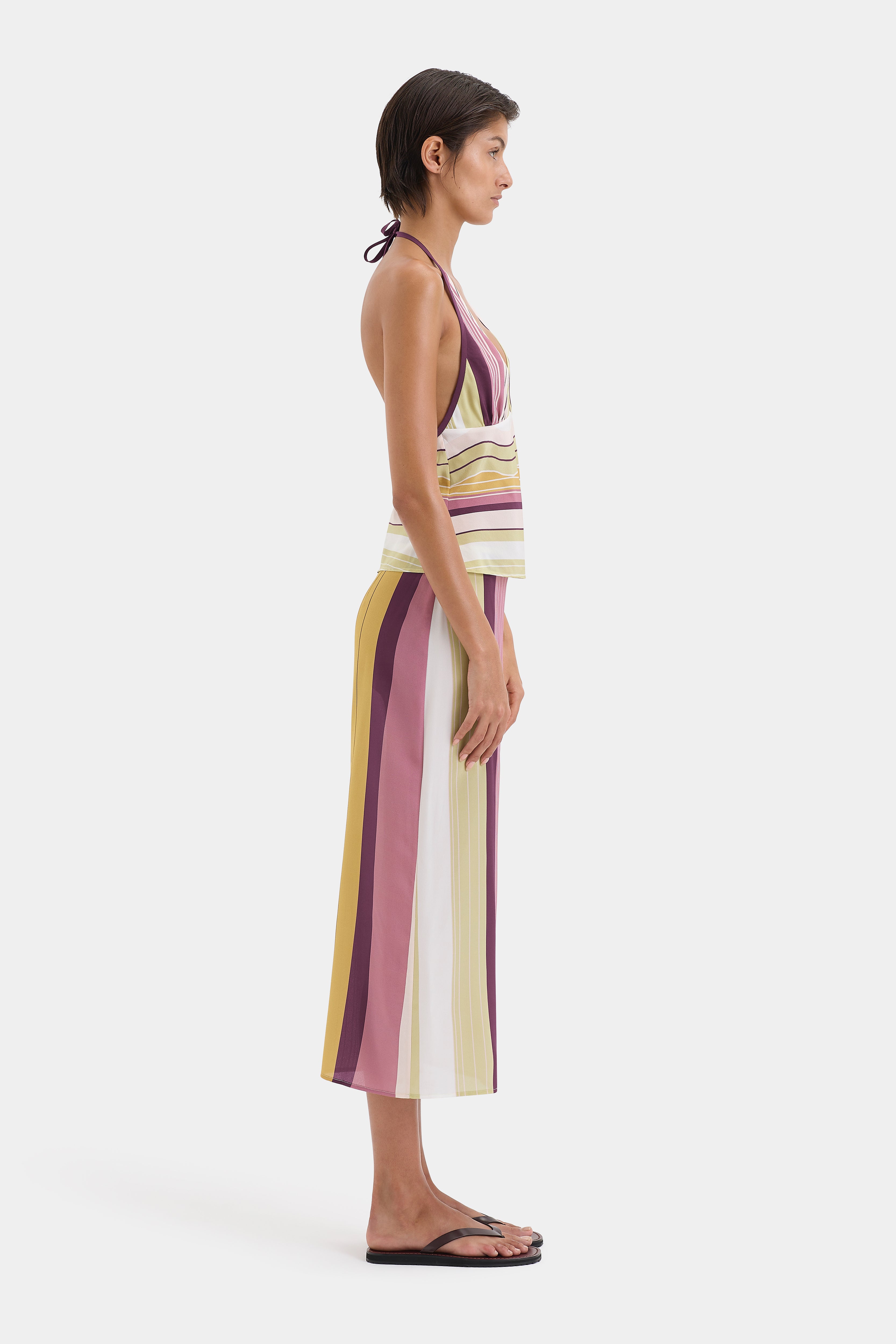 Fontana Skirt Elisa Stripe - Women's Fashion Floral Print Midi Skirt for Casual Wear, Office & Summer Outfits