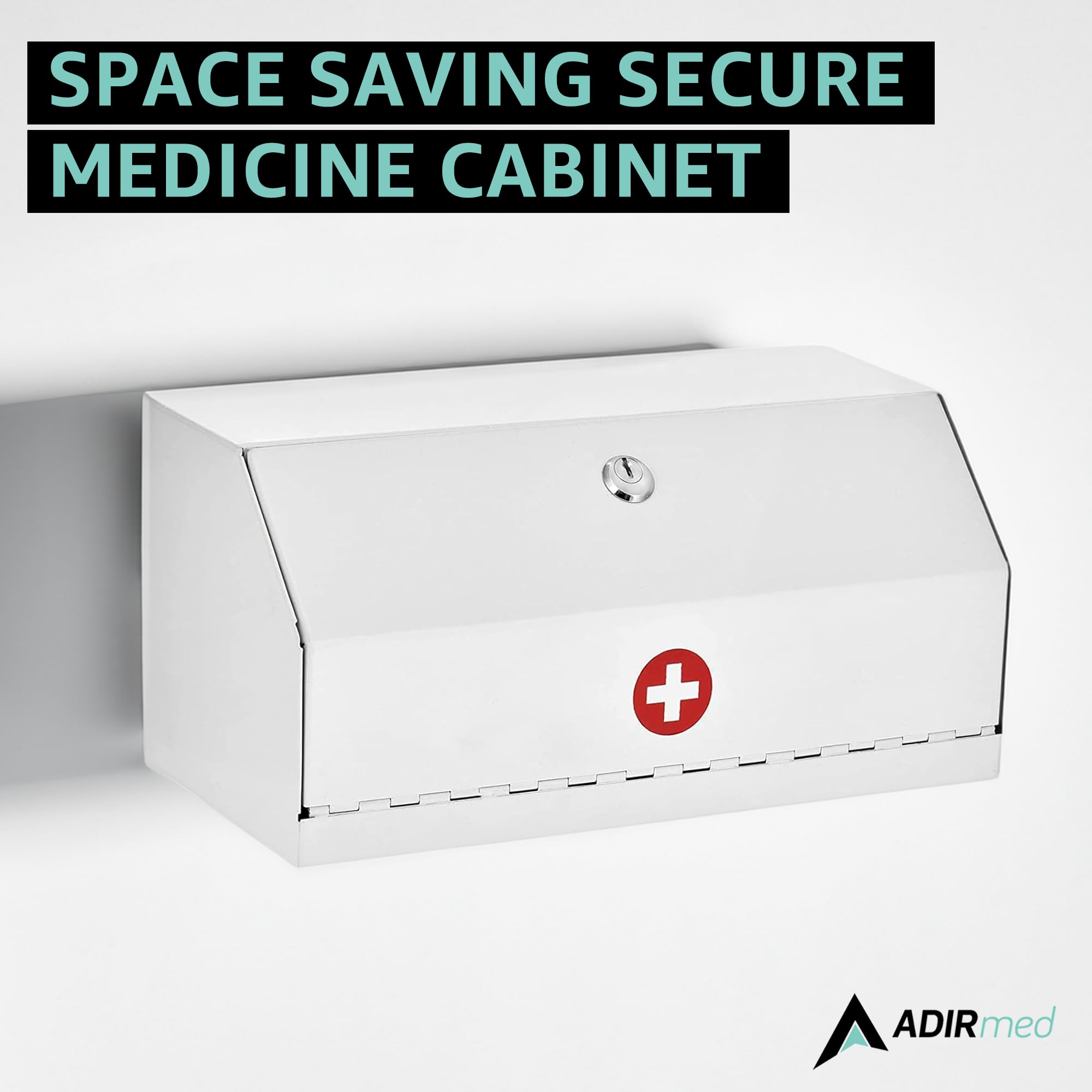AdirMed Locking Medicine Box - Secure Steel First Aid Medication Storage with Key, Wall Mountable (6