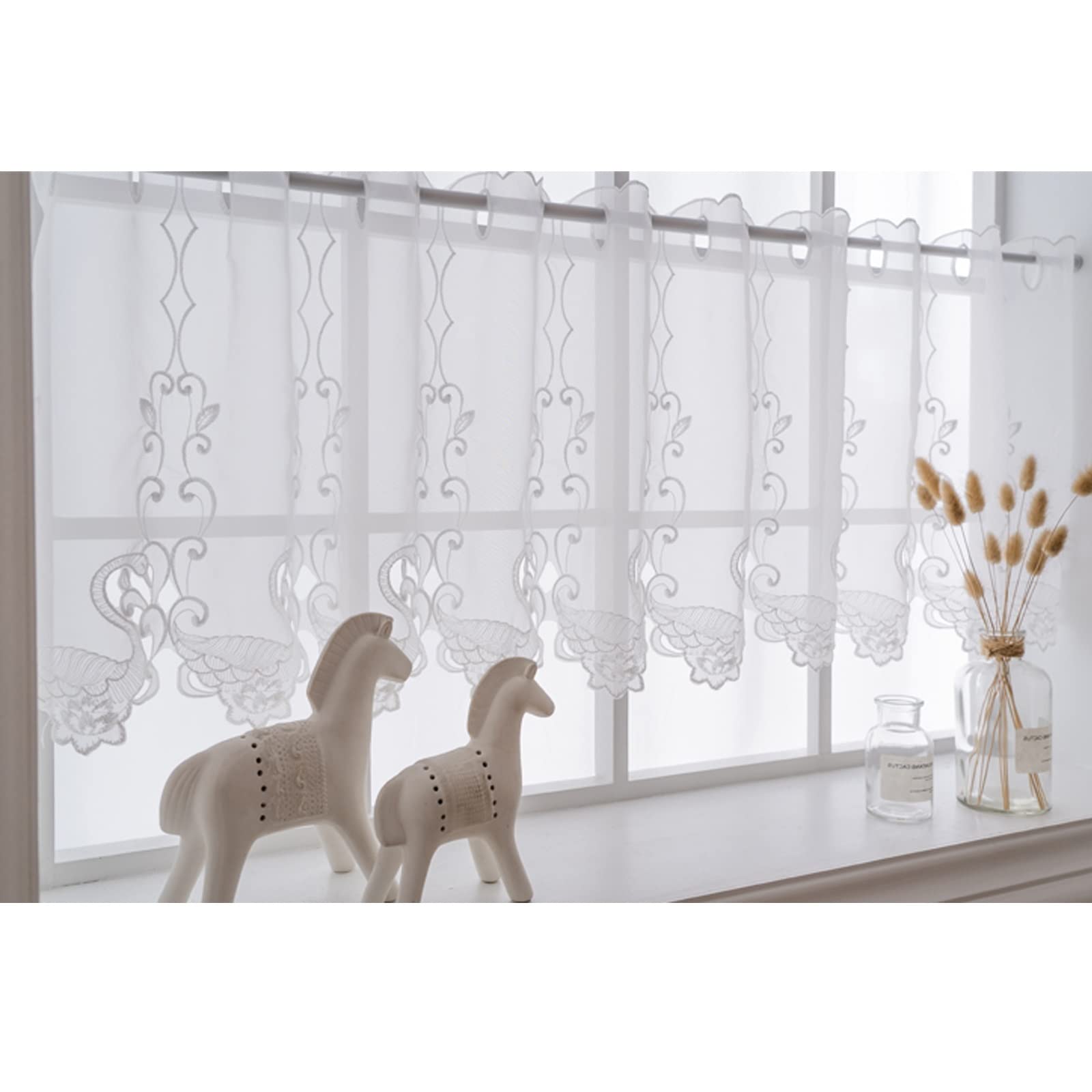 Semi Sheer Embroidered Window Valances - Soft, Durable & Breathable Short Curtain Panels 45x230cm for Living Room, Bedroom, Laundry Room - Perfect for Small Windows & Home Decor