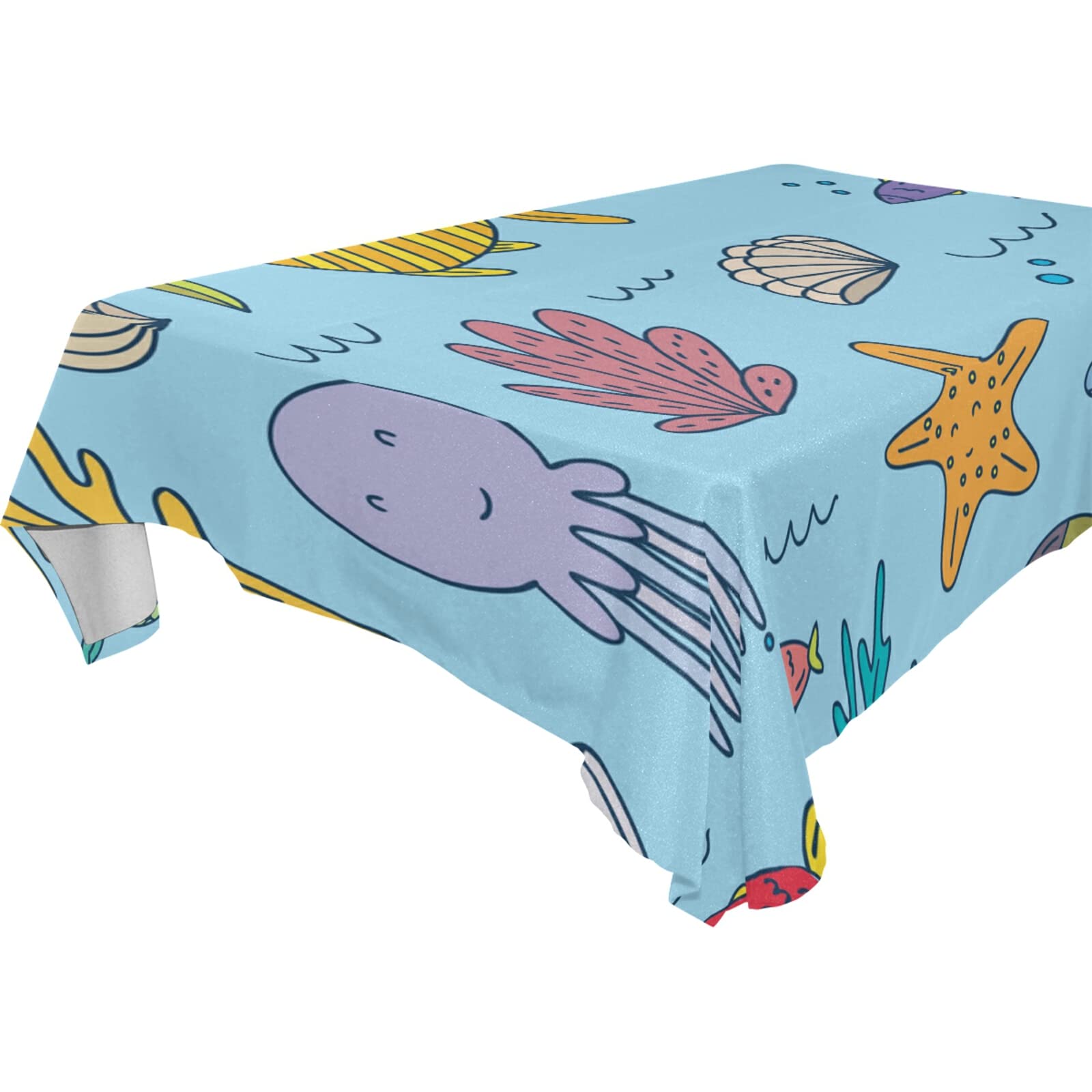 54x54 Inch Marine Life Turtle Dolphins Square Tablecloth - Waterproof Table Cover Protector for Kitchen, Dining, Farmhouse, Party, Buffet, Picnic & Outdoor Decor | Coastal Tropical Theme Home Decor Fabric