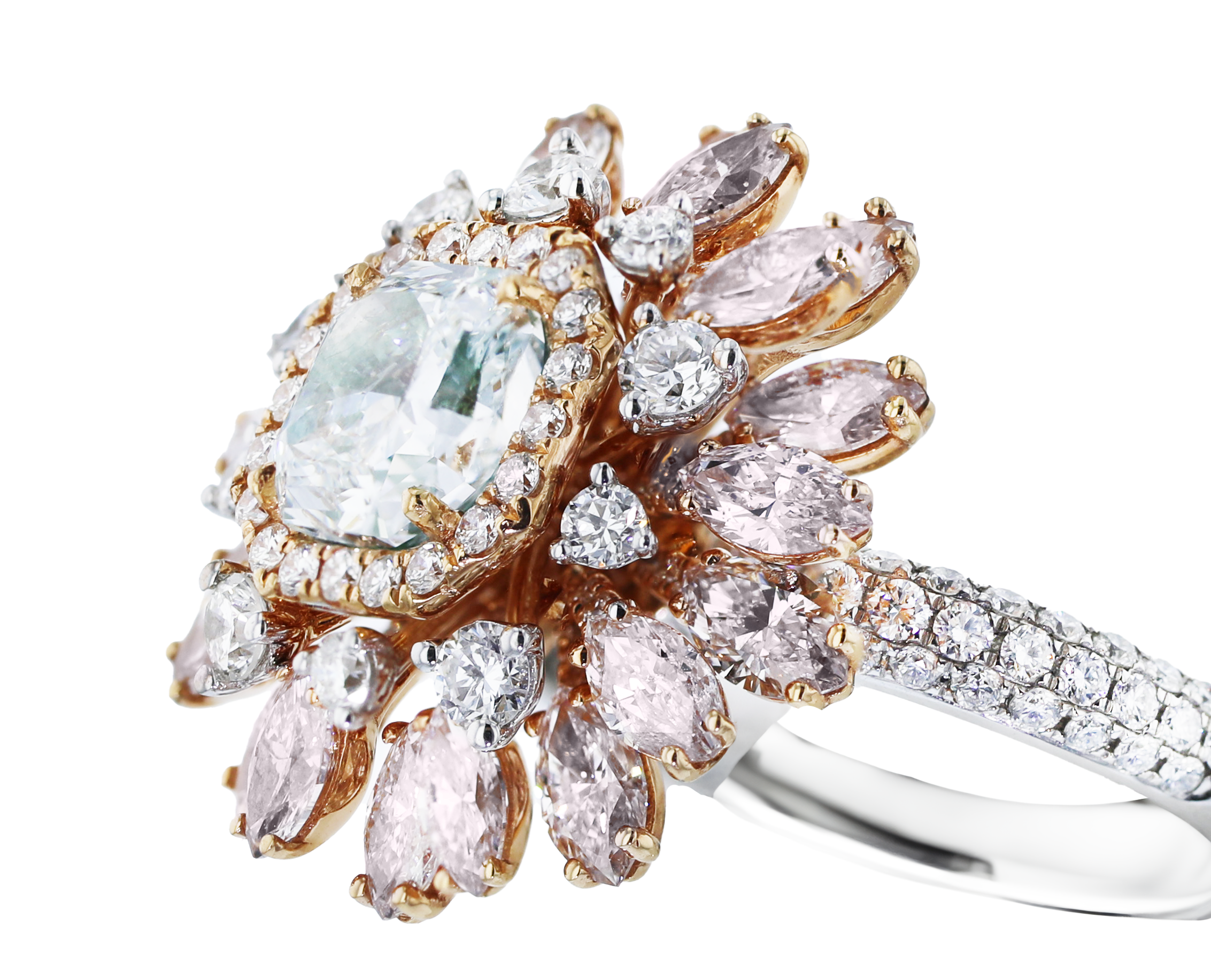 18KT 4.76 Carat Fancy Light Blue Green Diamond Ring with White & Pink Diamonds - Elegant Engagement & Wedding Jewelry for Special Occasions