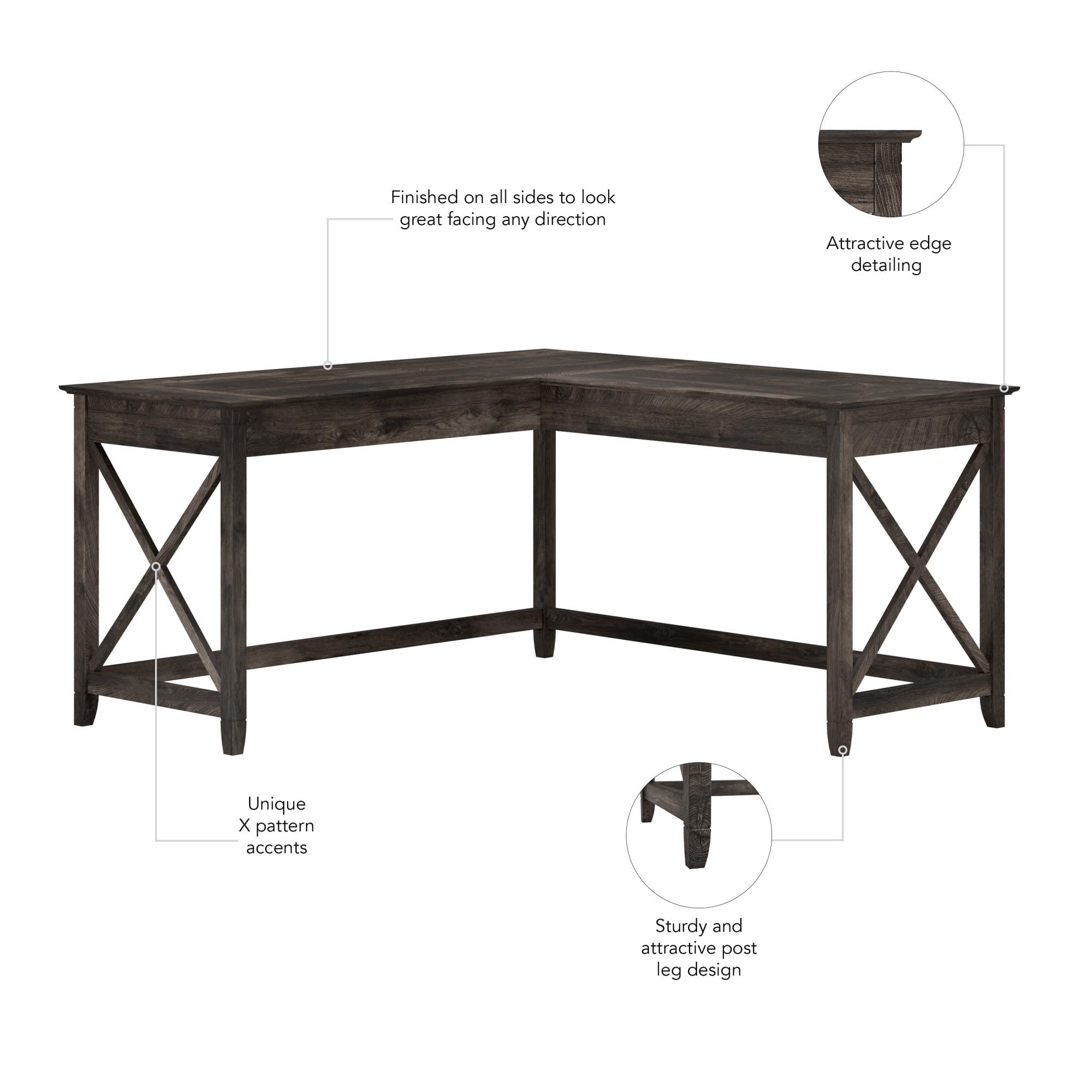 Bush Furniture 60-inch L-Shaped Desk - Modern Farmhouse Home Office Desk for Work & Study
