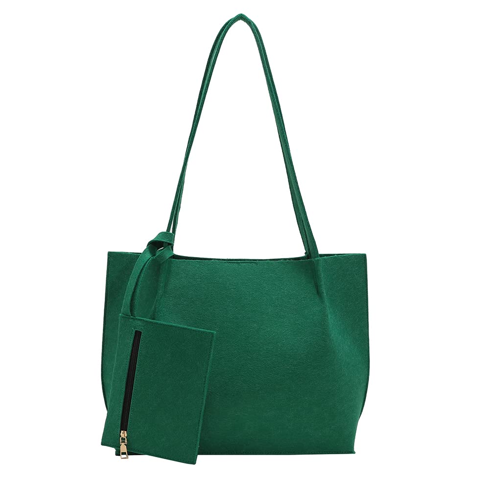 Vintage Felt Shoulder Bag for Women - 2 Pack Large Capacity Tote Handbags, Casual Solid Color Shopping Bags (Perfect for Groceries, Work, Travel & Daily Use)
