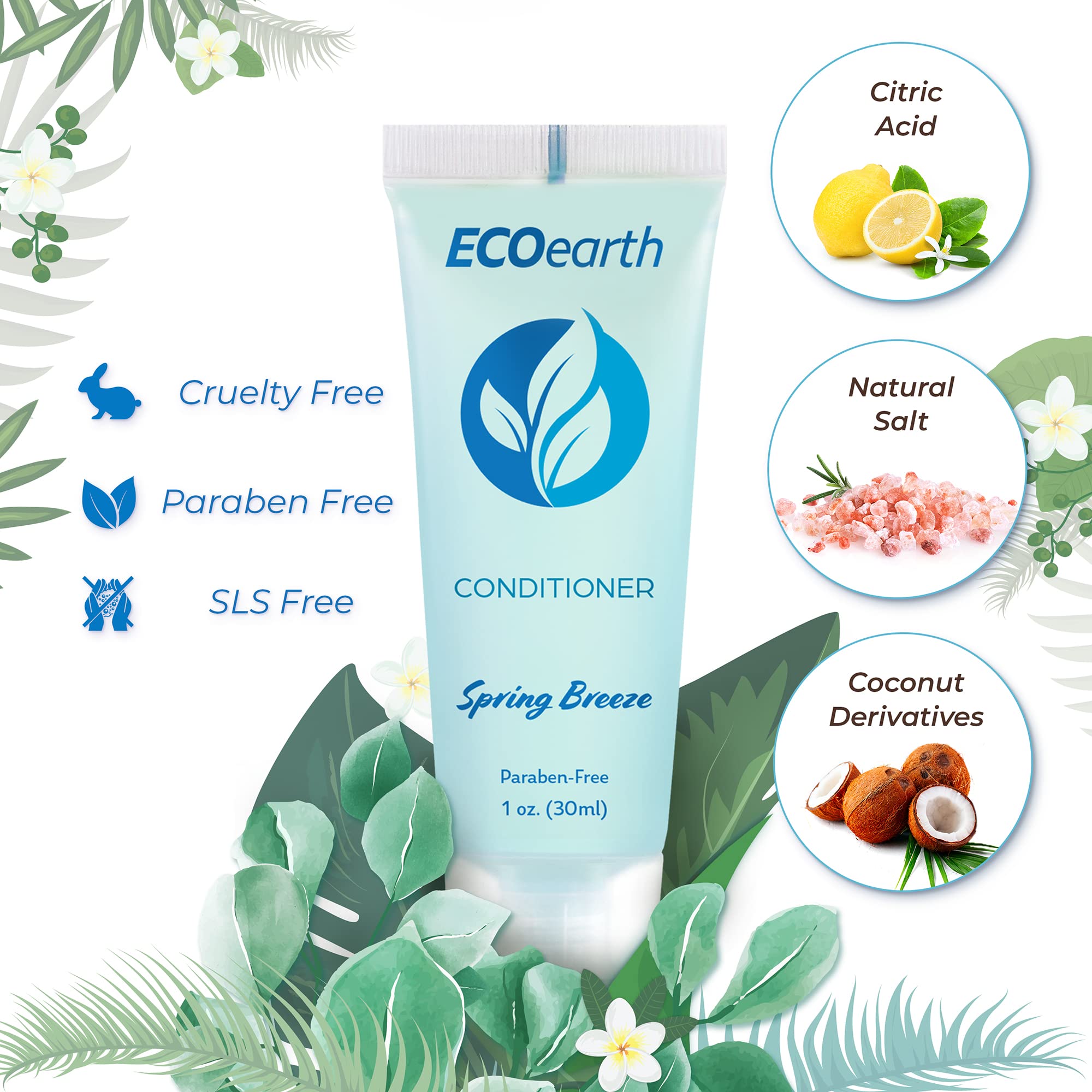 EcoEarth Travel Size Conditioner (1 fl oz, 100 PK, Spring Breeze) - Bulk Hotel Toiletries for Guests | Revitalizing & Refreshing Mini Conditioner | Perfect for Hotels, Spas, Gyms & Travel Amenities