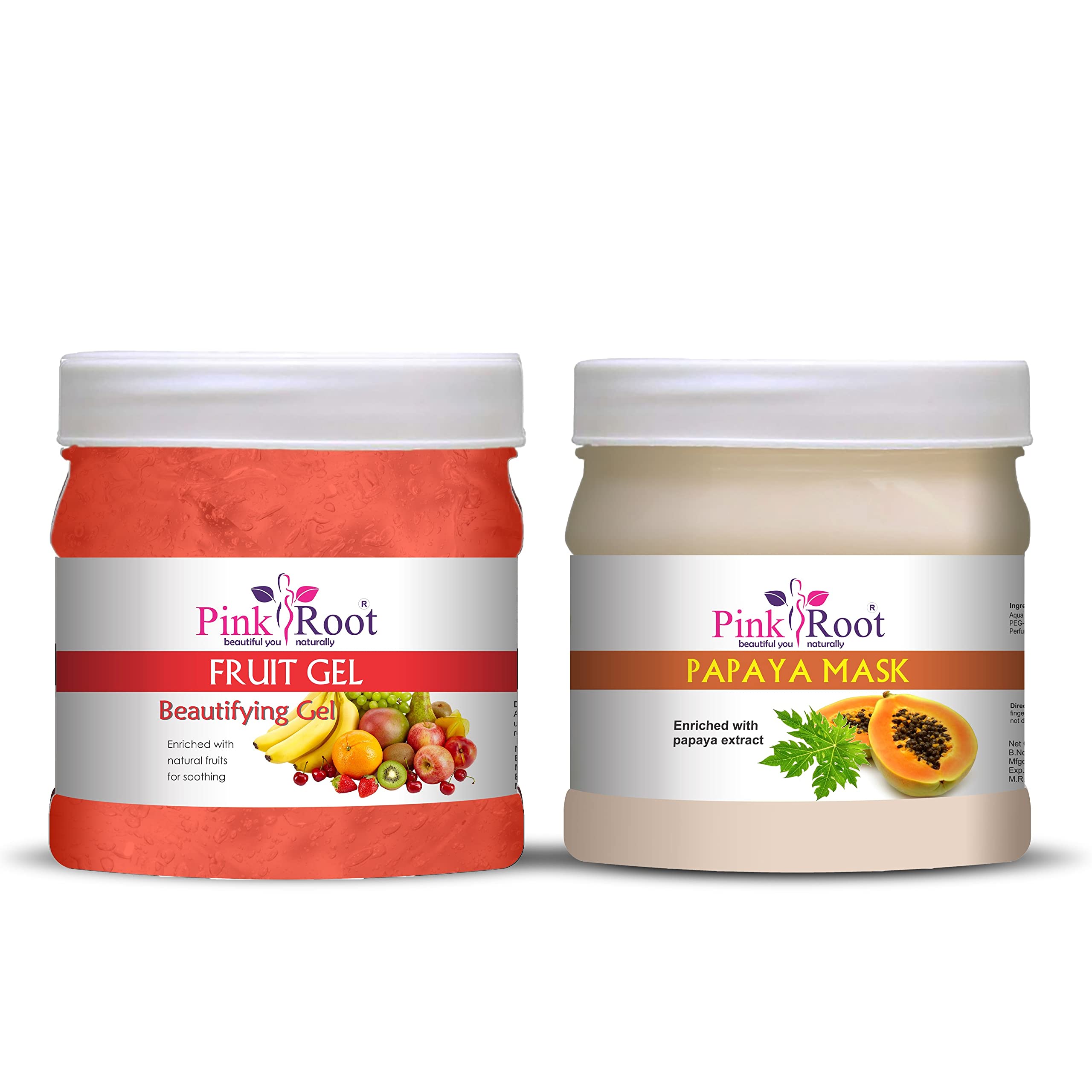 Pink Root Fruit Gel 500g with Papaya Mask 500g - Natural Skin Brightening & Hydrating Combo for Face & Body Care