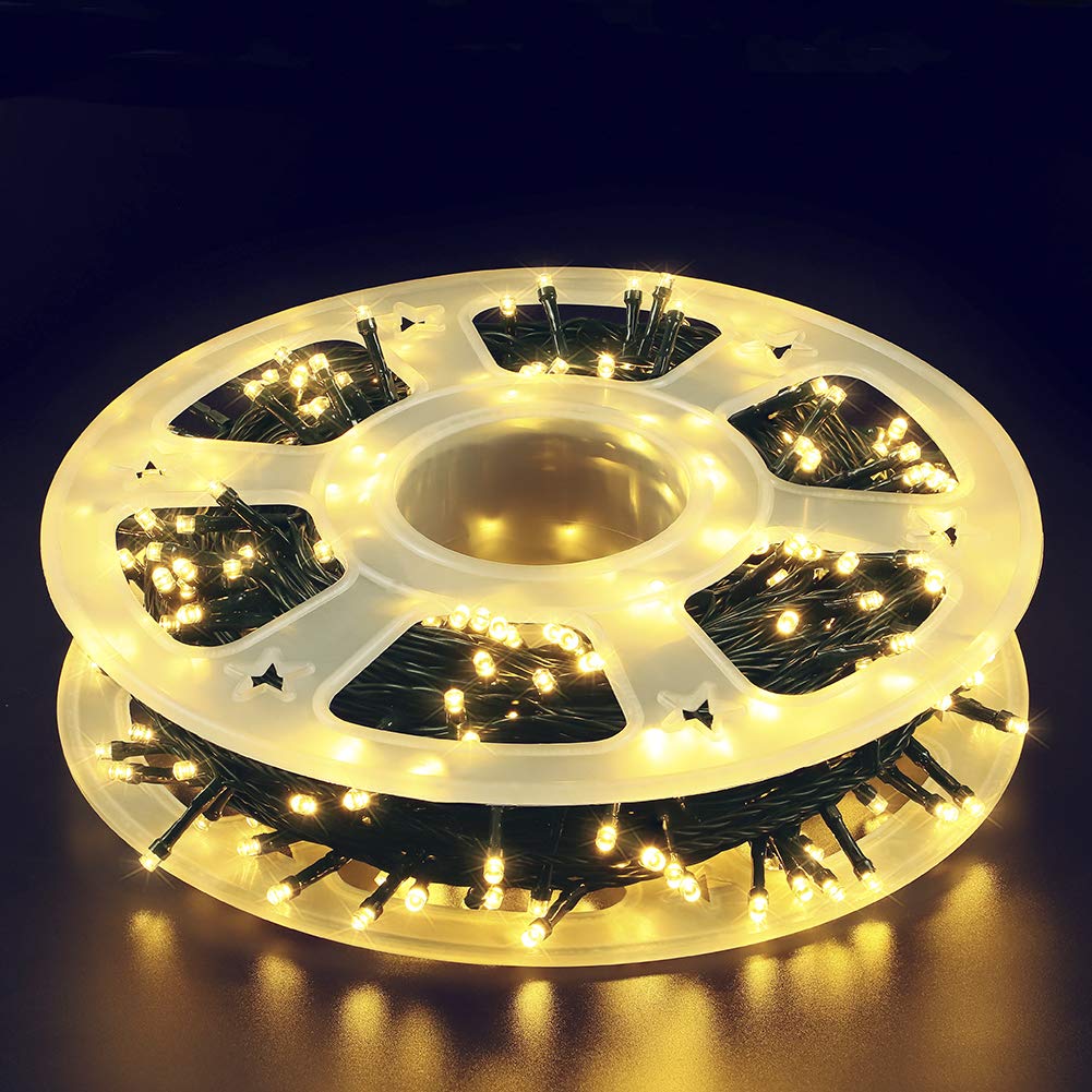 MYGOTO 500 LED String Lights 165FT - Waterproof Fairy Lights with 8 Lighting Modes, Green Wire & 30V Plug - Warm White Twinkle Lights for Wedding Decor, Patio Lighting, Garden Party, Christmas Tree, Bedroom, Outdoor Landscape Decoration