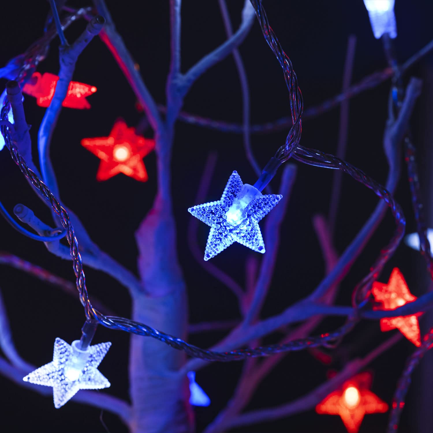 Red White Blue Solar Lights - 100LED Patriotic Star String Lights (51FT) | Waterproof 8 Modes Outdoor Solar Garden Lights for 4th of July, Independence Day, Memorial Day Decor | Perfect for Backyard, Patio, Fence & Holiday Party Lighting