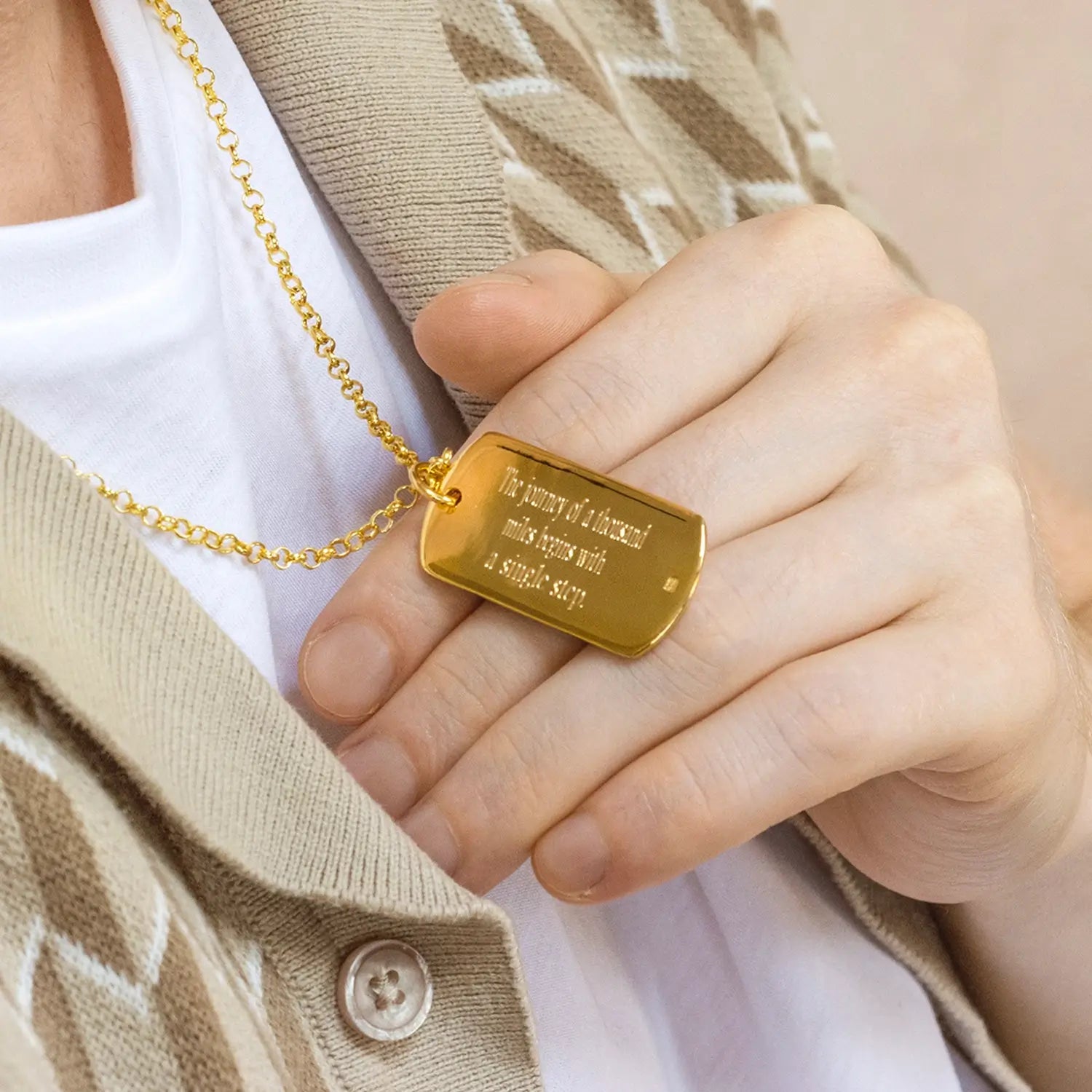 Men's XL Gold Dog Tag Necklace - Personalized Engraving - Perfect for Military, Gifts & Everyday Wear