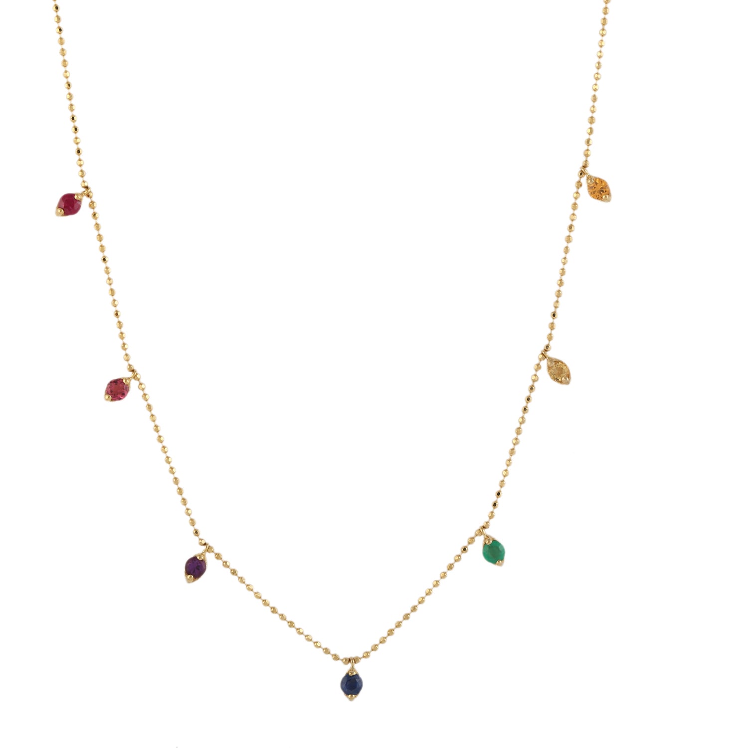 18K Yellow Gold Sapphire Gemstone Bead Chain Necklace for Women - Elegant Dainty Jewelry Gift for Birthday, Anniversary & Special Occasions