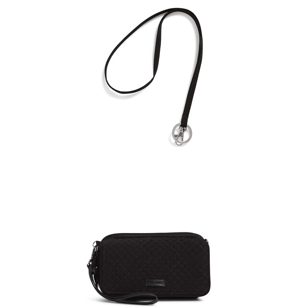 Vera Bradley Microfiber Lanyard ID Badge Holder - True Black One Size - Perfect for Work, School & Events | Vera Bradley Women's RFID Blocking Crossbody Purse - All-in-One Travel Bag in True Black - Ideal for Shopping, Travel & Everyday Use