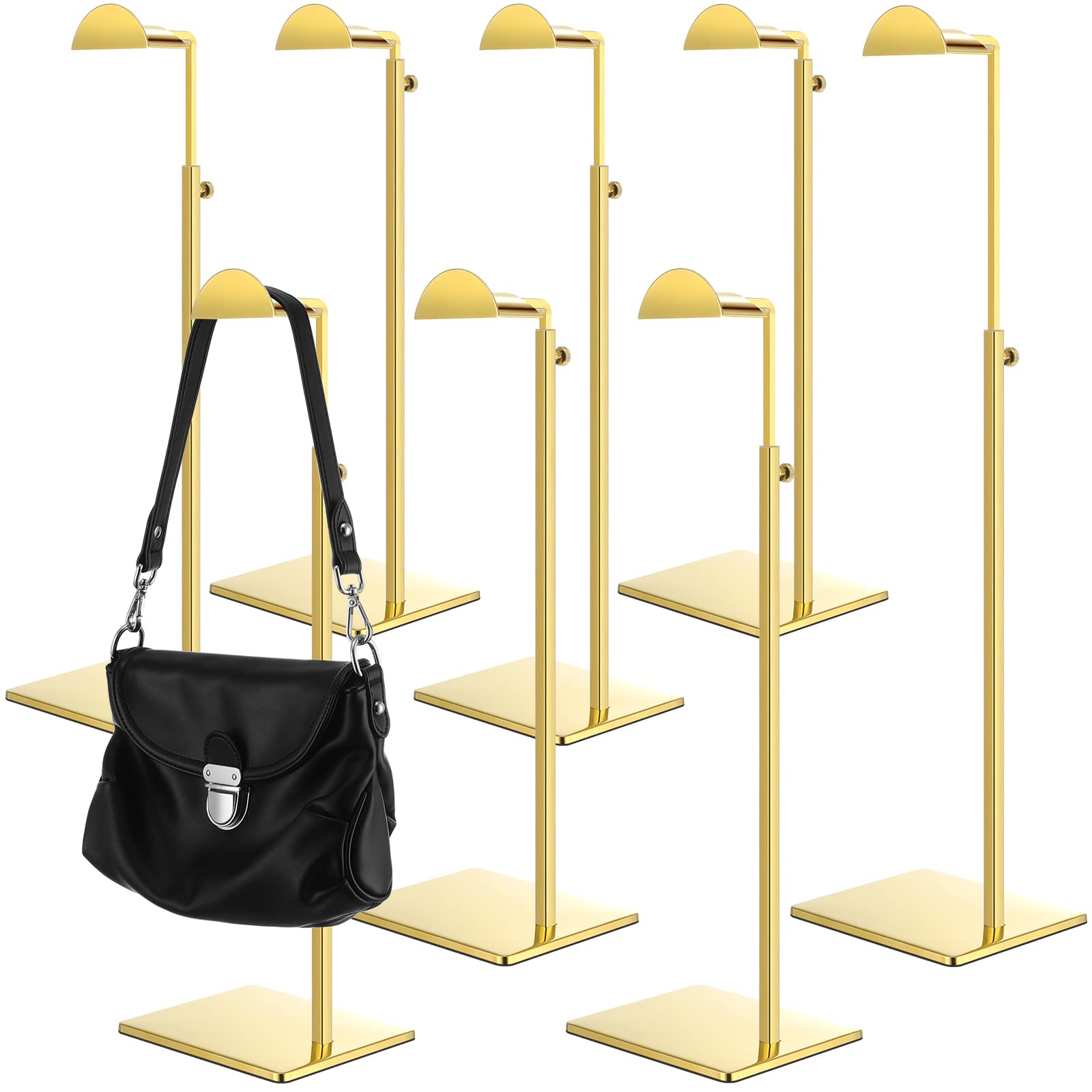 8-Pack Gold Purse Display Stands - Adjustable Stainless Steel Handbag Holders for Retail Stores, Boutiques & Home Decor - Perfect for Countertops, Shelves & Floor Displays