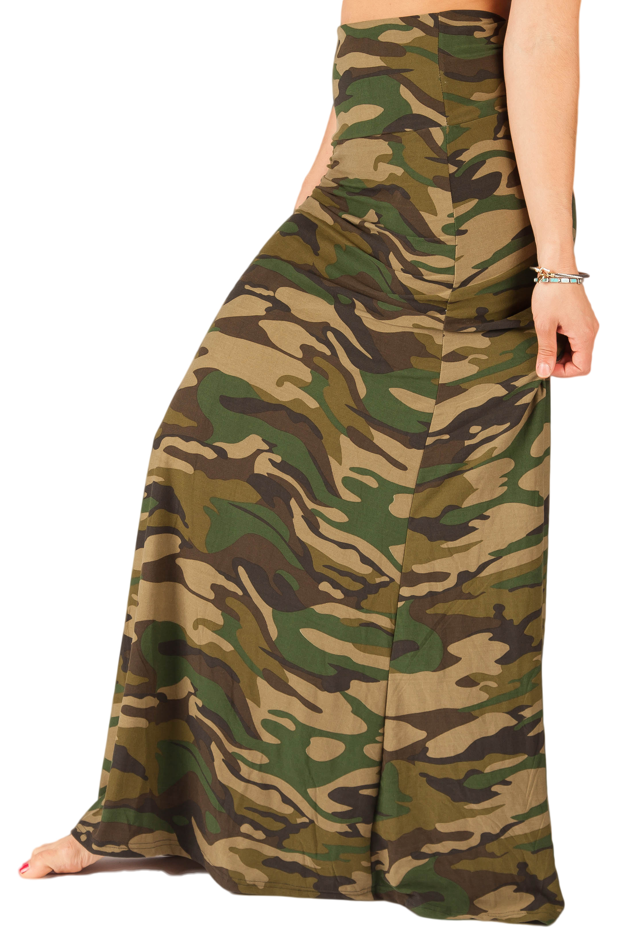 Green Camo Maxi Skirt for Women - Stylish Military Print Long Skirt for Casual Wear, Outdoor Adventures & Festival Fashion
