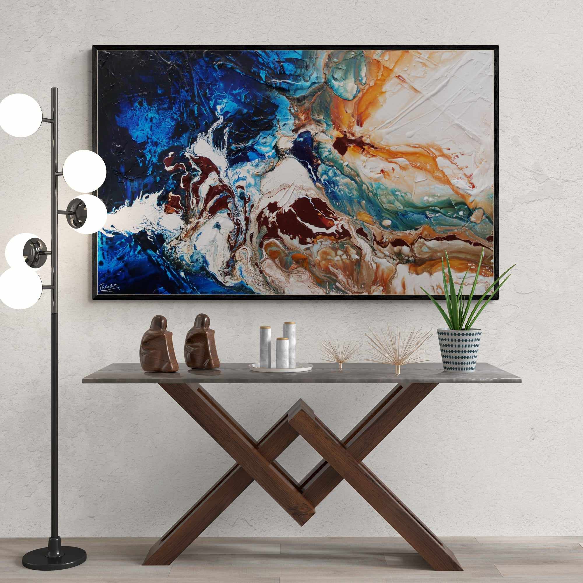 160cm x 100cm Blue White Textured Abstract Canvas Art Painting - Modern Wall Decor for Living Room, Bedroom & Office