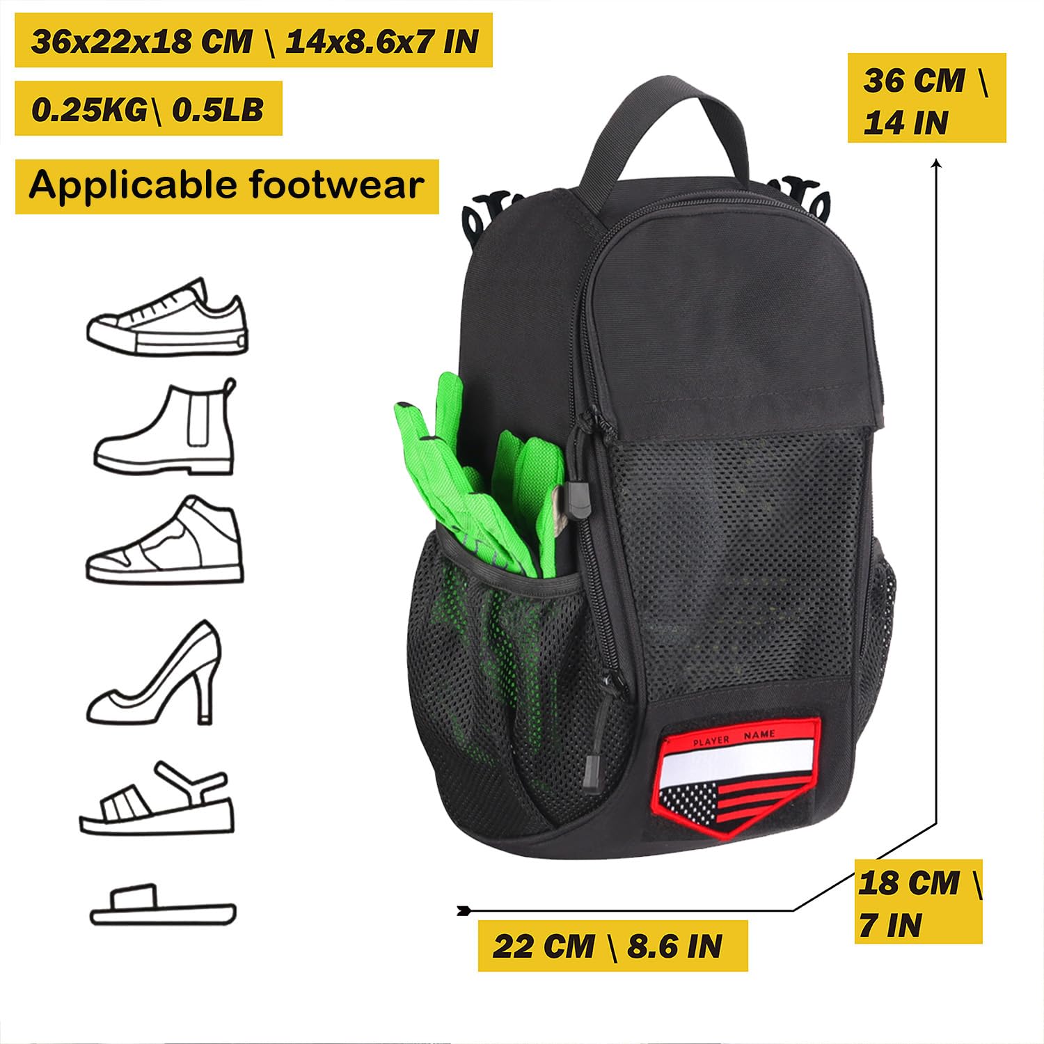 Premium Golf & Gym Shoe Bag with Side Accessory Pocket - Large Portable Travel Shoe Storage Pouch for Sports, Workouts & Travel - Zippered Black Shoe Organizer for Sneakers, Cleats & Socks (Perfect for Golfers, Gym Enthusiasts & Frequent Travelers)