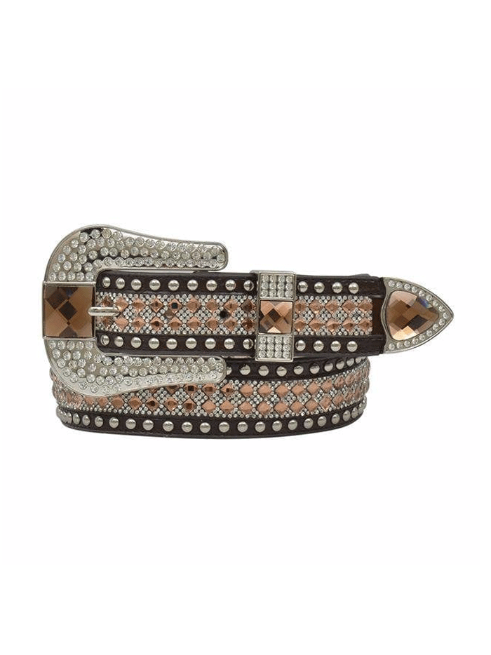 Angel Ranch DA1814 Women's Alligator Print Crystal Mesh Inlay Fashion Belt - Brown | Western Style Accessory for Jeans, Dresses & Cowgirl Outfits