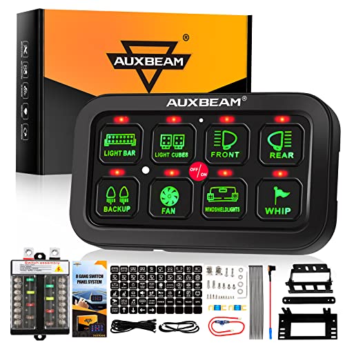 Auxbeam 8 Gang Switch Panel GB80 - Universal Circuit Control Relay System with Dimmable LED Touch Switch for Car, Truck, Boat, UTV & SUV | Waterproof & Durable | Perfect for Off-Roading, Marine & RV Use | 2 Year Warranty