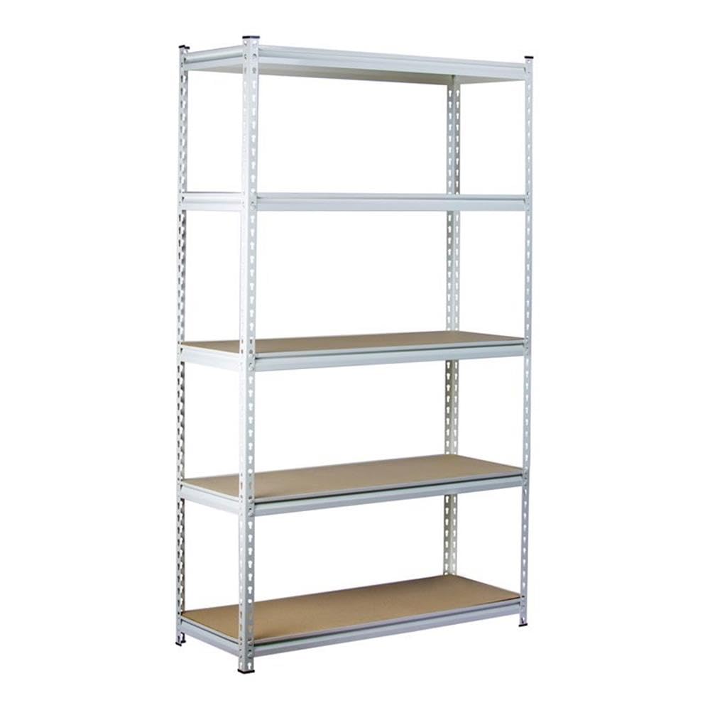 5-Tier Metal Boltless Storage Shelving Unit - Heavy Duty White/Wooden Finish for Garage, Warehouse & Home Organization