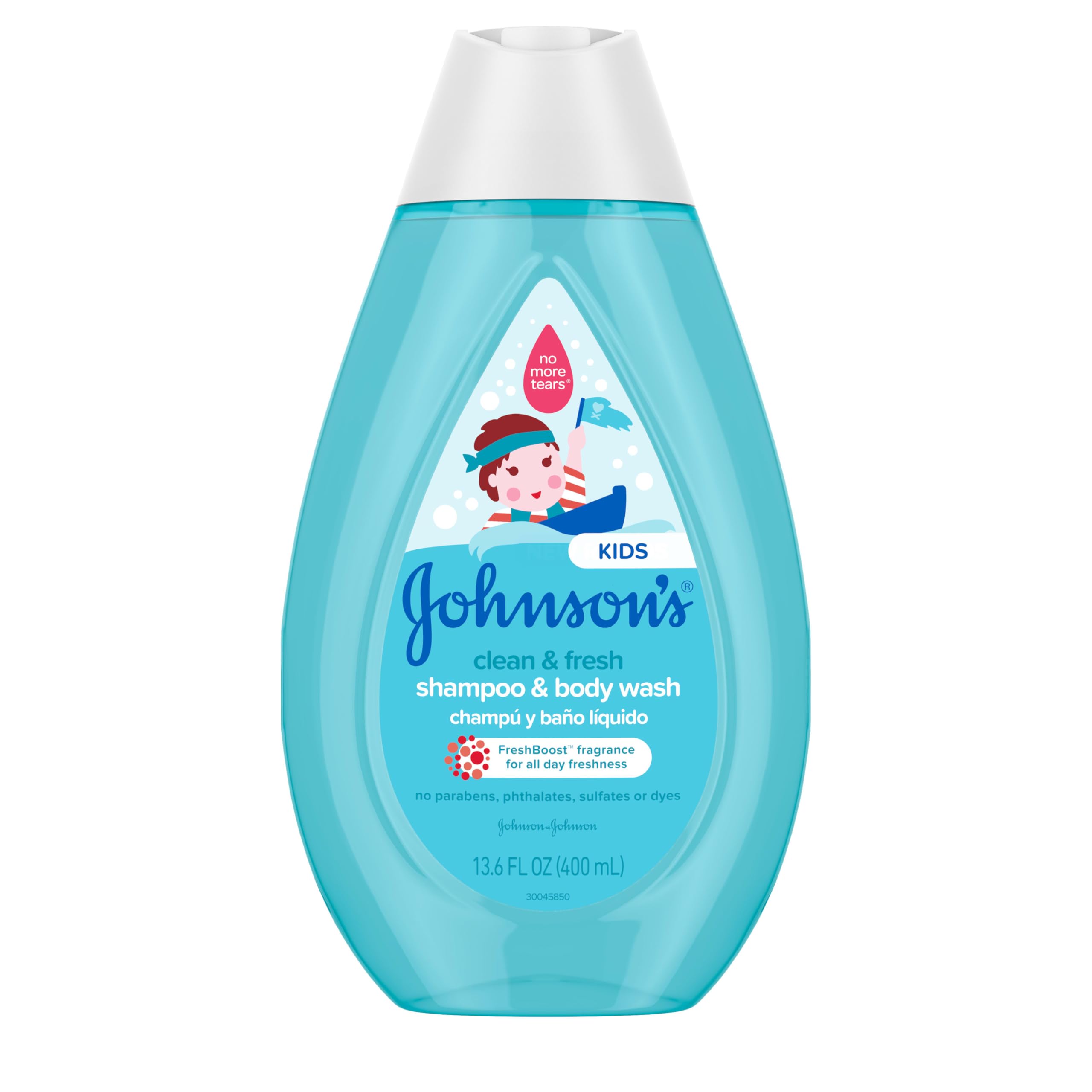 Johnson's Kids Clean & Fresh Tear-Free Shampoo & Body Wash - Hypoallergenic, Paraben, Sulfate & Dye Free - Gentle for Toddlers & Kids Hair Care - FreshBoost Scent 13.6 fl oz - Perfect for Daily Bath Time & Sensitive Skin