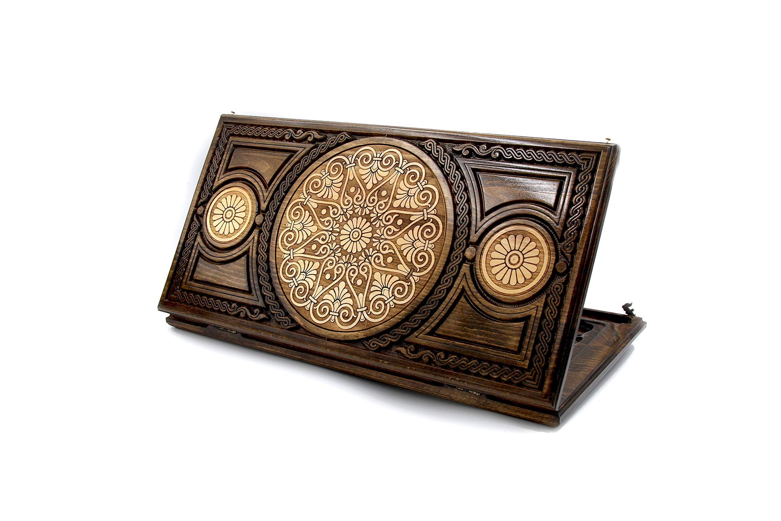 Handmade Wooden Backgammon Board Game - Armenian Nardi Nardy Set with Floral Carvings | Perfect for Checkers, Chess & Table Games | Great Gift for Game Nights & Home Decor
