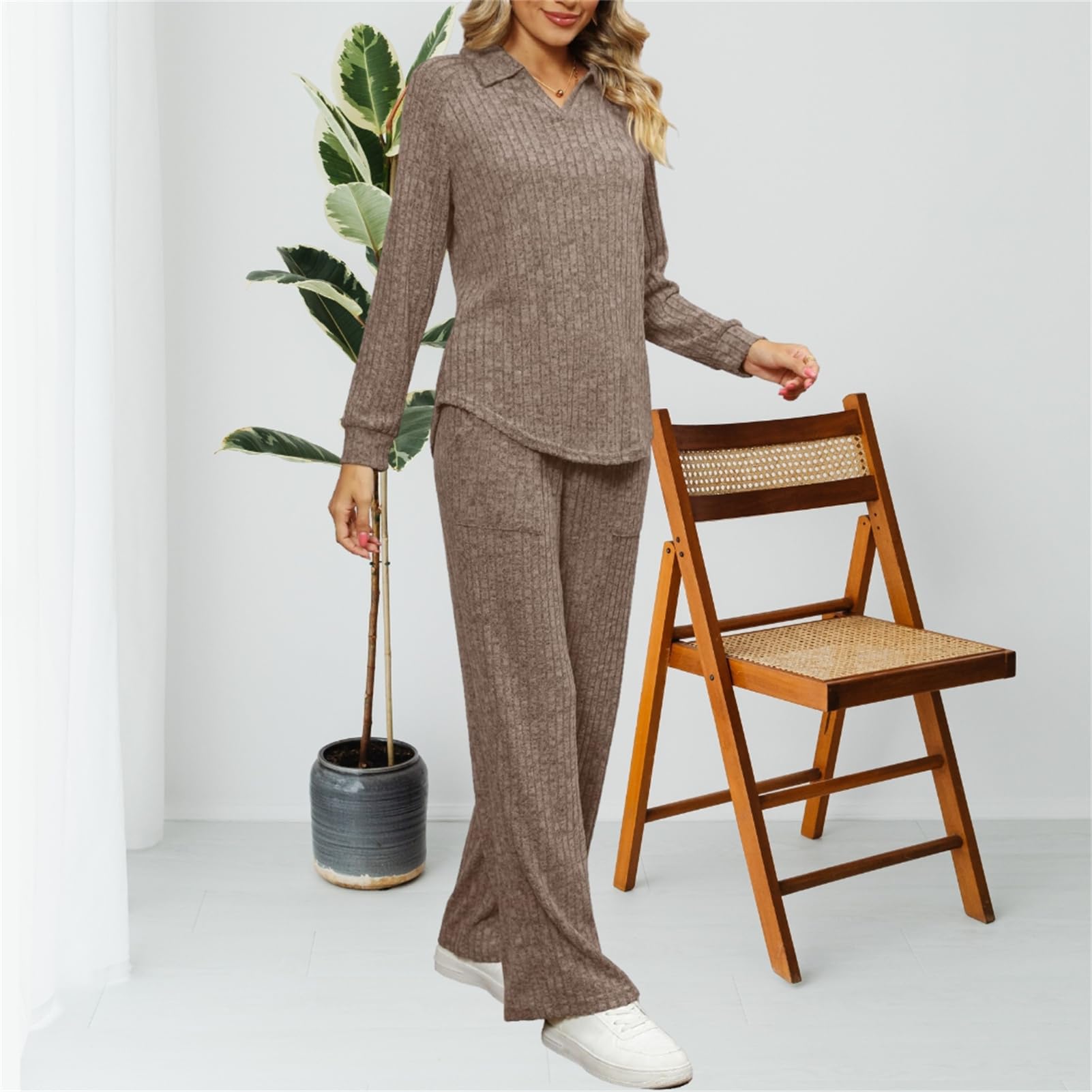 SotRong Women's 2-Piece Ribbed Lounge Wear Set - Soft Tracksuit Pajama Set for Sleepwear, Loungewear & Homewear | Perfect for Relaxing at Home, Lounging & Sleeping