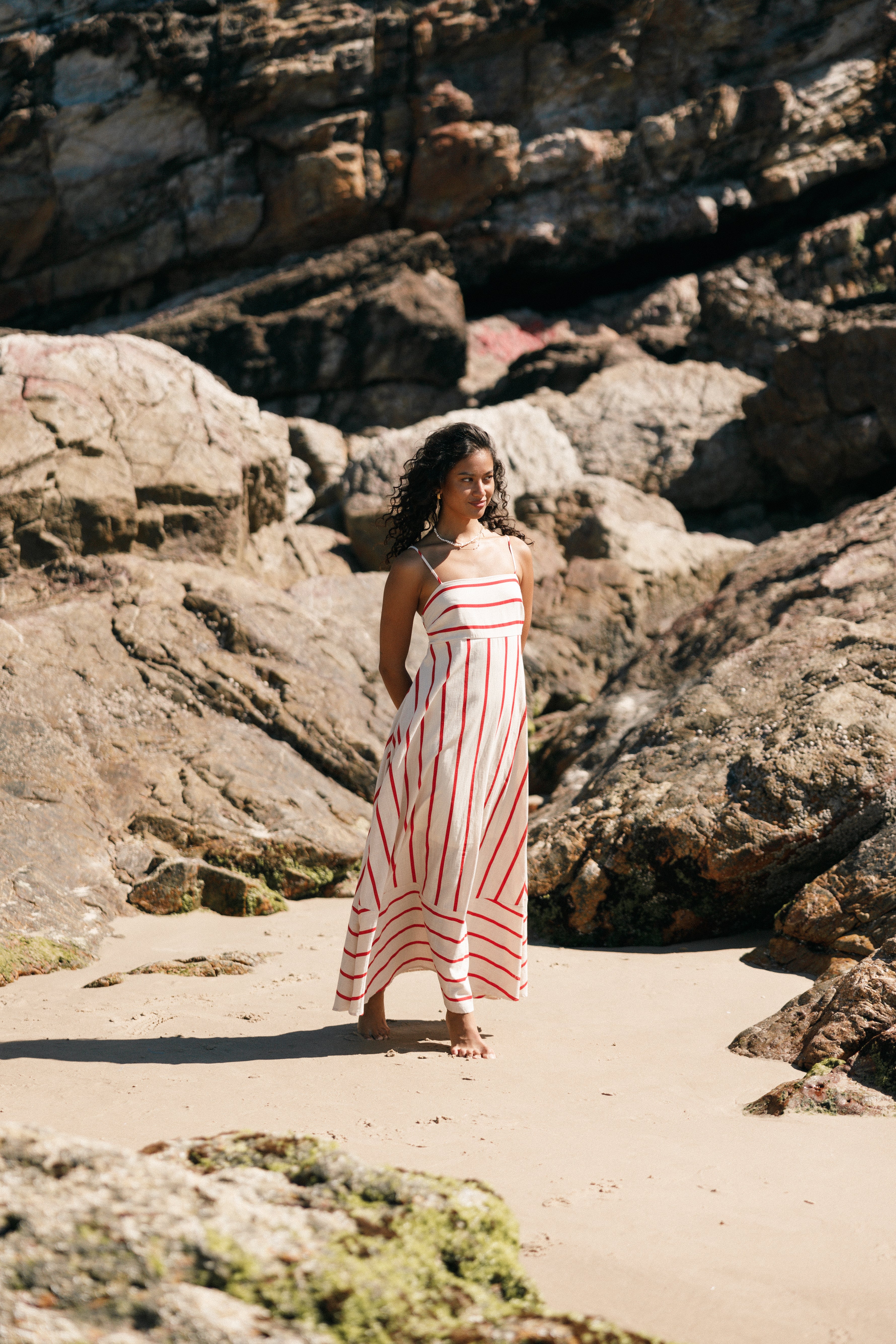 Brea Maxi Dress - Cream Stripe Flowy Summer Dress for Women | Perfect for Beach, Vacation & Casual Outings