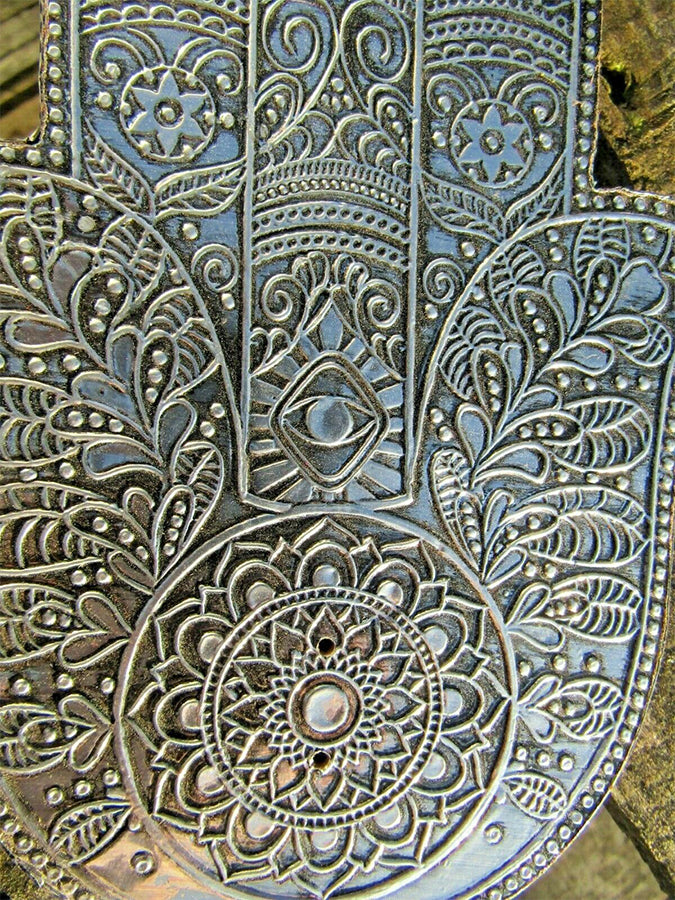 Namaste Hamsa Hand Embossed Incense Ash Catcher Holder - Spiritual Decor for Yoga Meditation & Home Altar