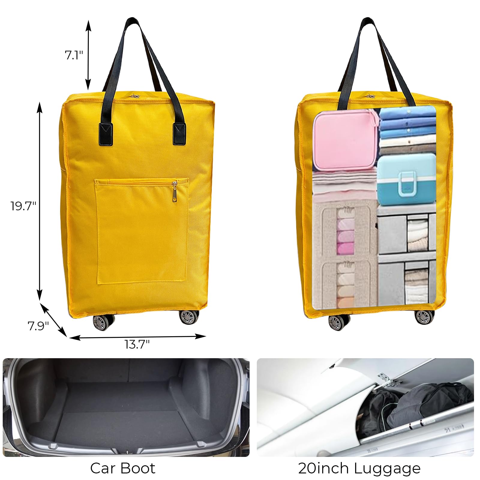 Foldable Wheeled Duffel Bag - Lightweight Carry-On Luggage for Travel & Gym