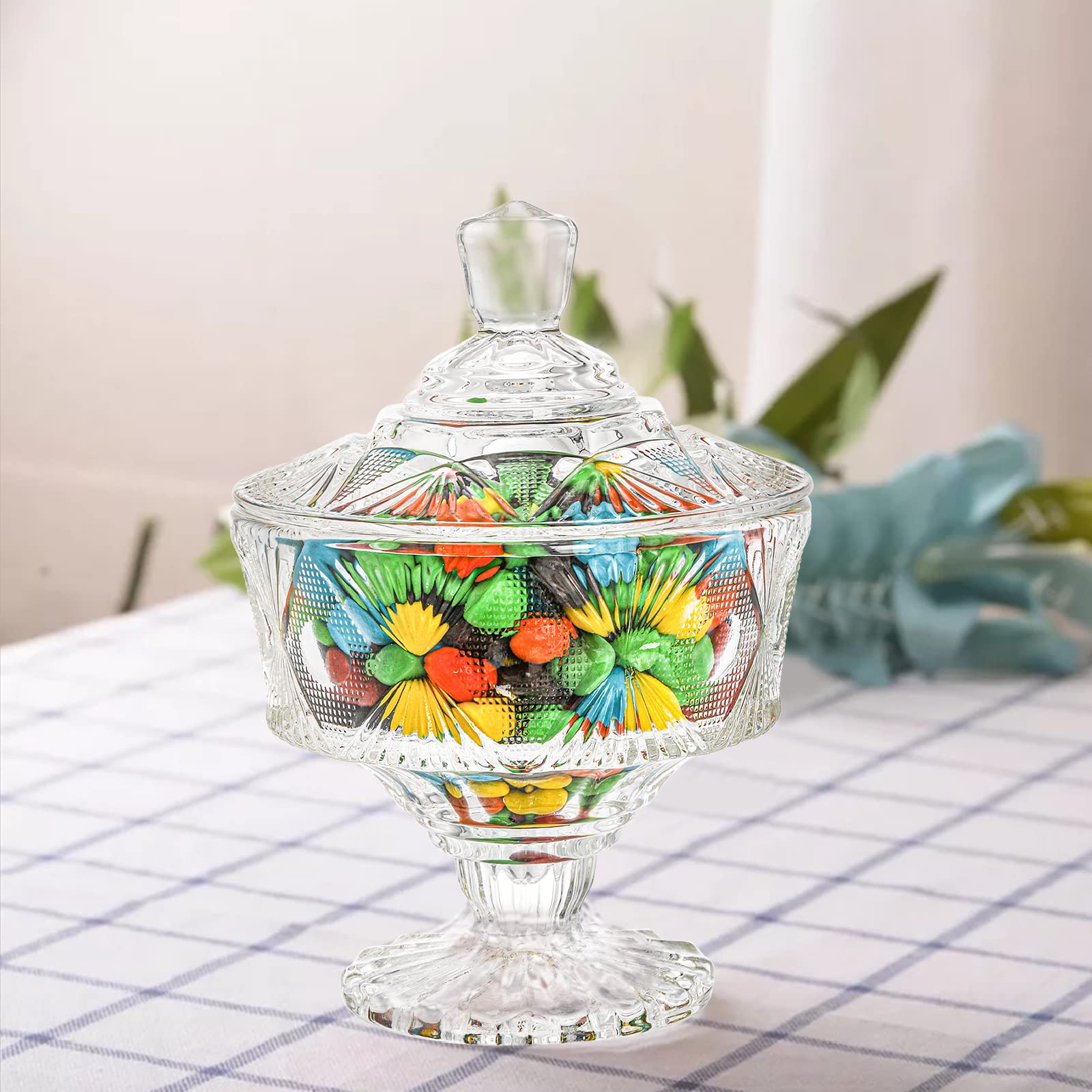 Frcctre 2 Pack 15 Oz Glass Candy Dish with Lid - Crystal Candy Bowl & Cookie Jar, Decorative Apothecary Jar for Parties, Candy Buffet, Weddings, Christmas - Perfect for Home Decor, Kitchen Storage & Holiday Gift Giving