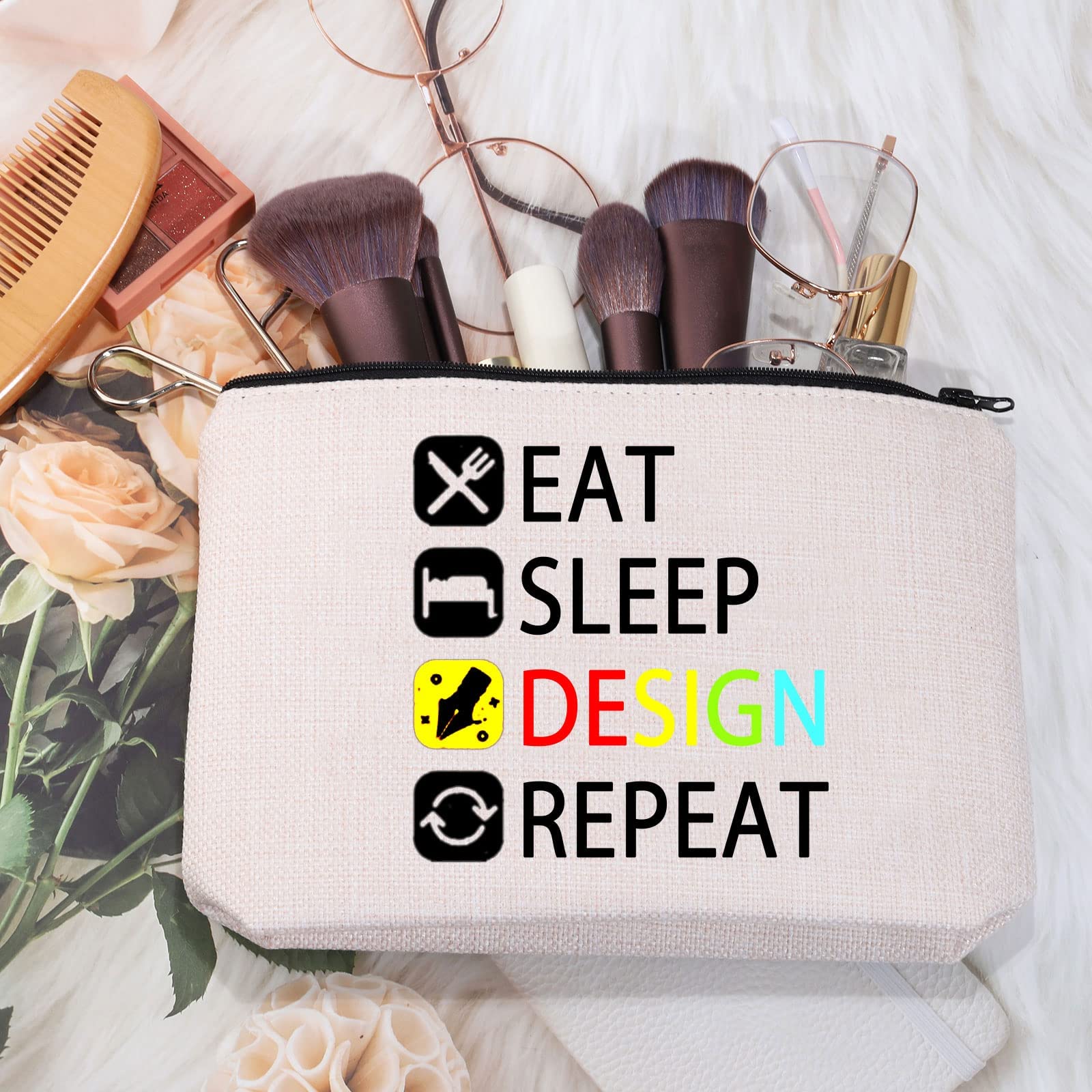 MEIKIUP Designer Makeup Bag - Eat Sleep Design Repeat Cosmetic Pouch for Interior & Graphic Designers | Perfect Gift for Artists, Students & Creative Professionals
