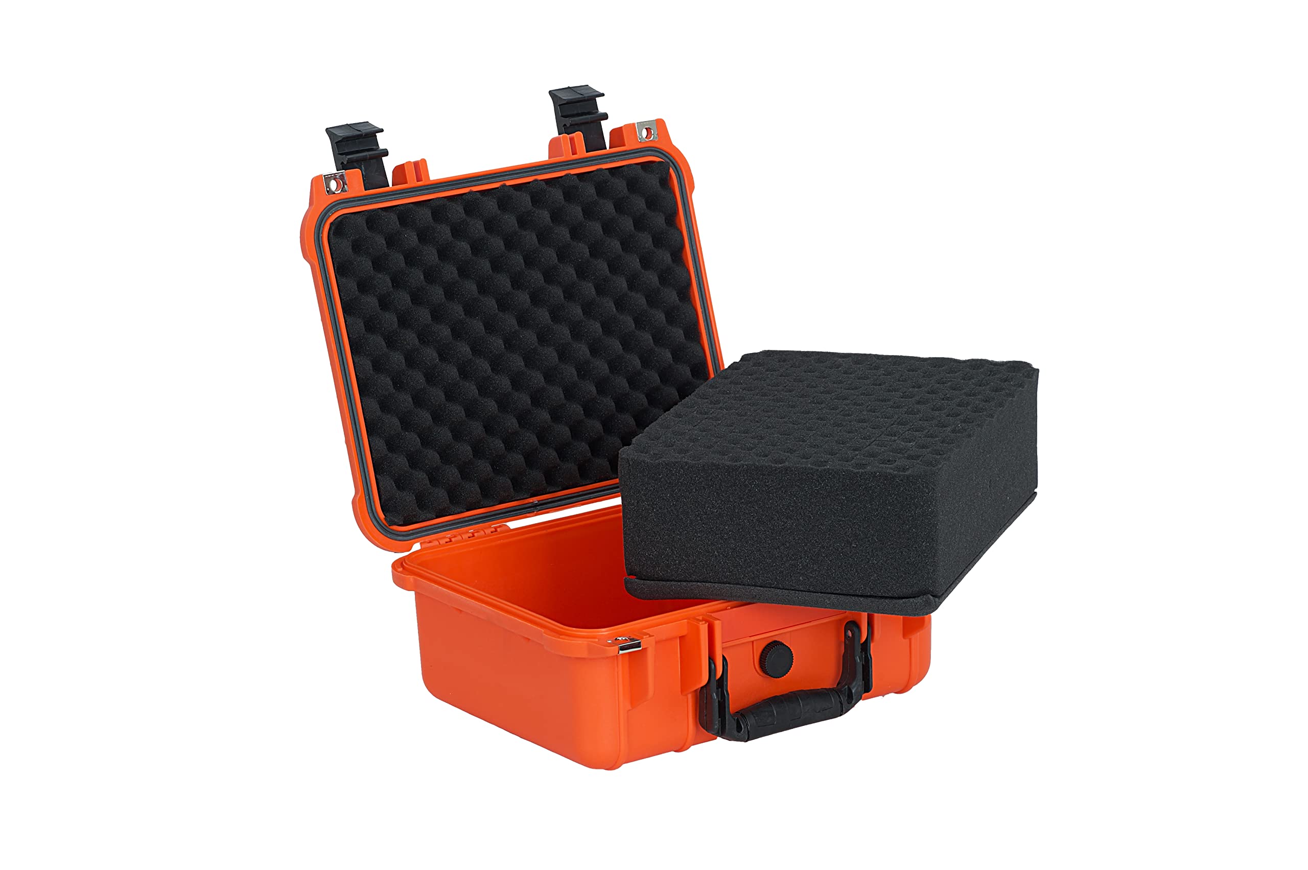 MEIJIA 13.35 x 11.63 x 5.98 Inches Waterproof Hard Protective Case with Custom Foam Insert - Shockproof Storage for Drones, Cameras, Pistols & Equipment - All Weather Travel & Outdoor Adventure Gear (Orange)