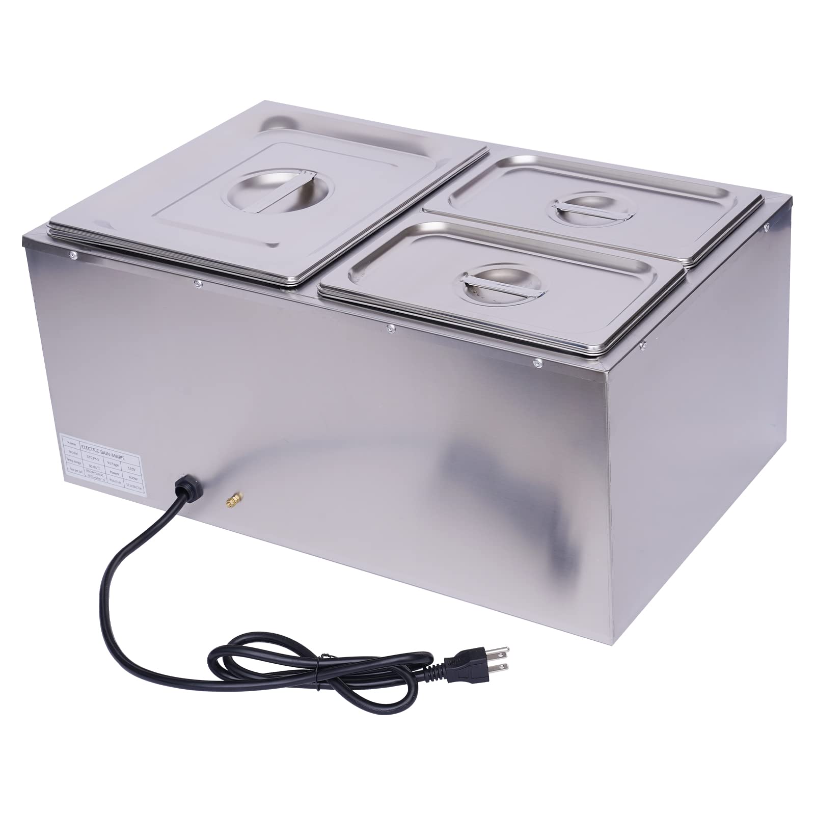 3-Pan Commercial Electric Buffet Food Warmer | Stainless Steel Countertop Steamer with Adjustable Heat | 110V 600W Buffet Server for Catering, Restaurants & Events | Perfect for Keeping Food Warm at Buffets, Banquets and Catering Services