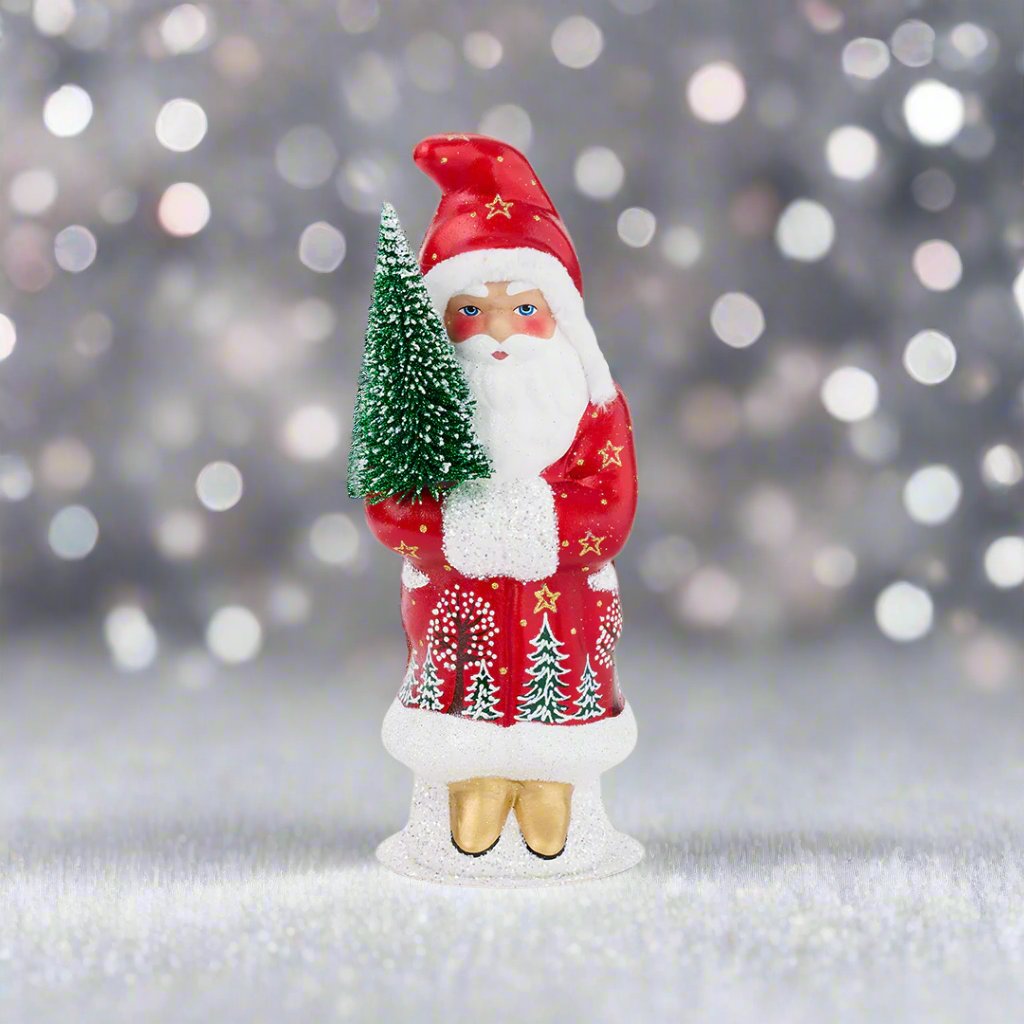 Snowy Forest Red Coat Santa - Festive Christmas Decor for Holiday Home & Office Decoration | Perfect for Xmas Tree Ornaments, Gift Exchange & Winter Party Decorations