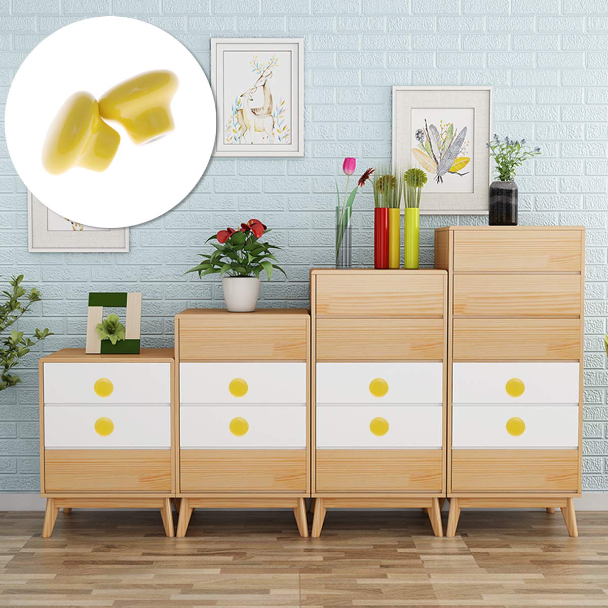 VORCOOL 5-Pack Ceramic Cabinet Knobs - Durable Round Drawer Pull Handles for Kitchen Cupboard & Furniture (Yellow) - Perfect for Home Renovation & DIY Cabinet Upgrades