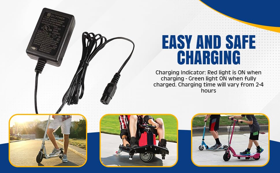 Original 24V 600mA Battery Charger for Razor E100 E125 E150 E175 Electric Scooter - Compact Replacement Charger for Crazy Cart eSpark - Perfect for Home, Park & Neighborhood Riding