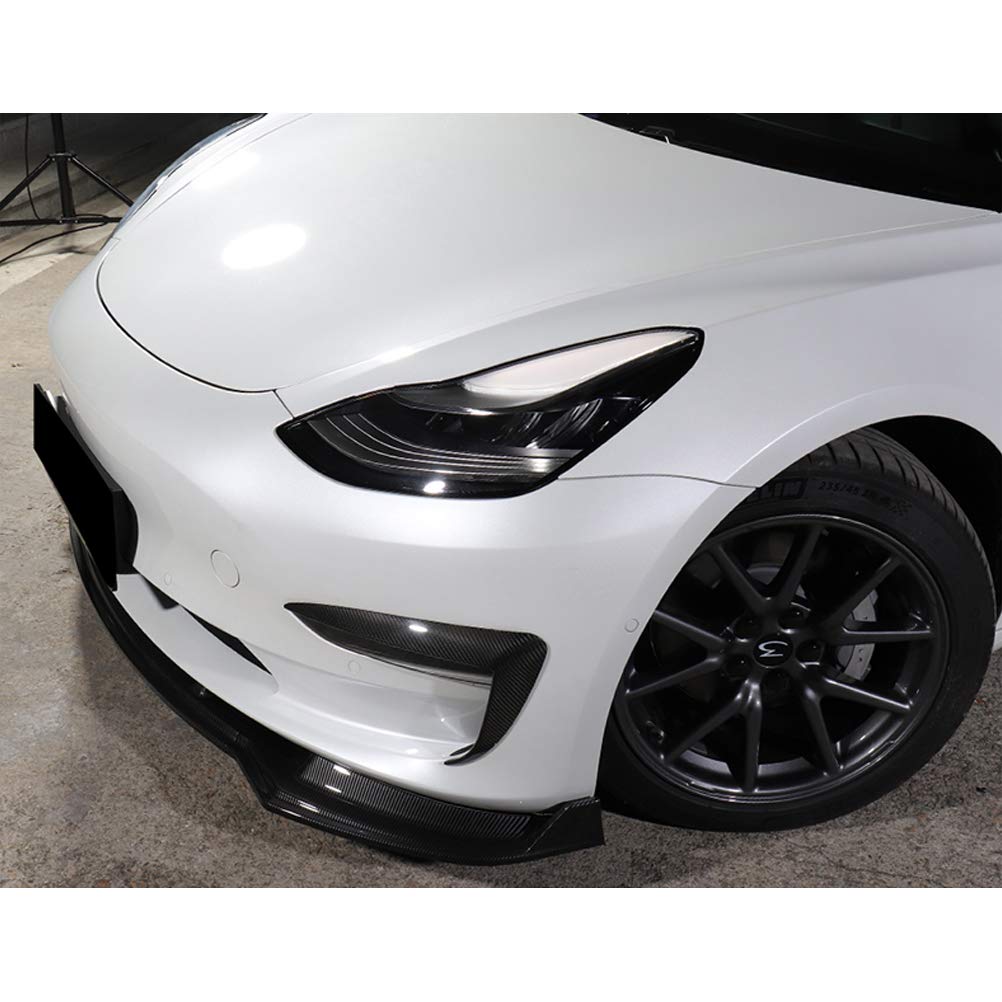 NINTE ABS Painted Carbon Fiber Front Bumper Lip Spoiler for 2016-2022 Tesla Model 3 (3-Piece Set) - Enhance Style & Aerodynamics for Sporty Look