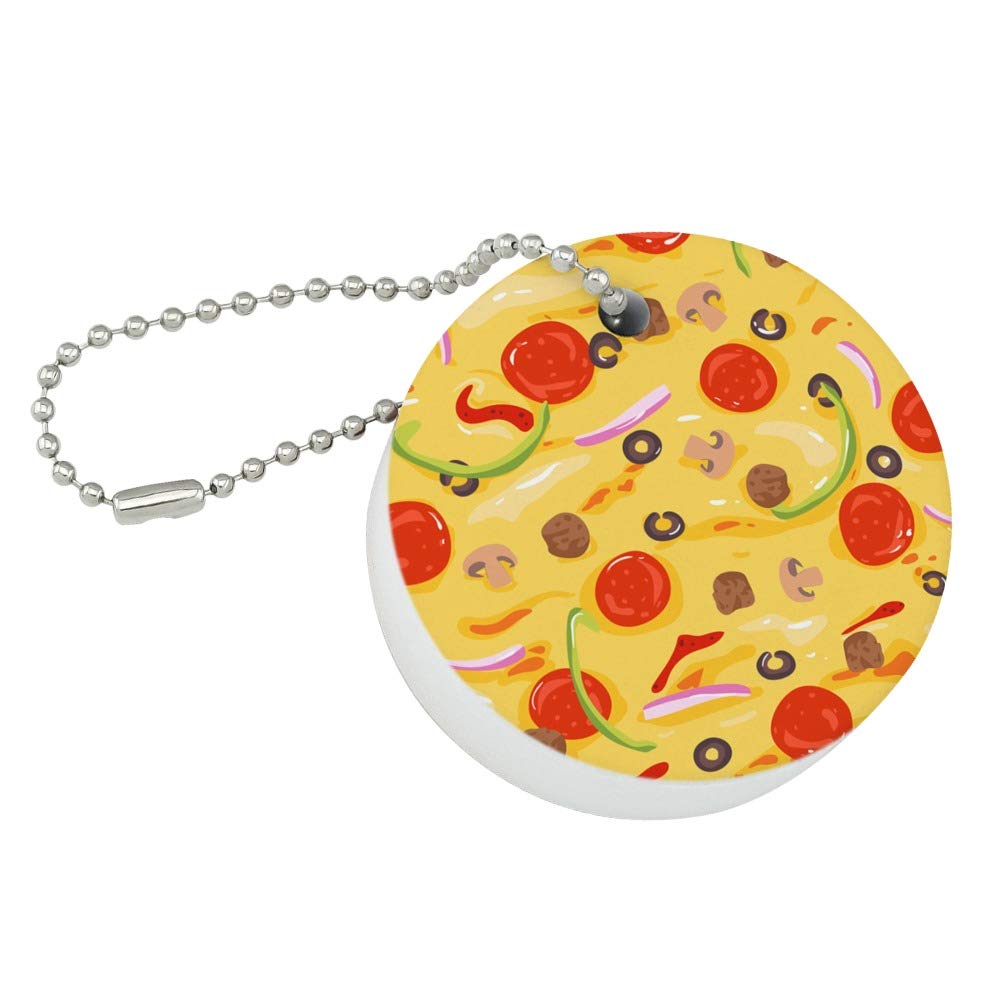 Premium Floating Keychain - Round Foam Fishing Buoy with Pizza Design (Pepperoni, Olives & Onions) | Waterproof Boat Key Float for Anglers & Outdoor Enthusiasts