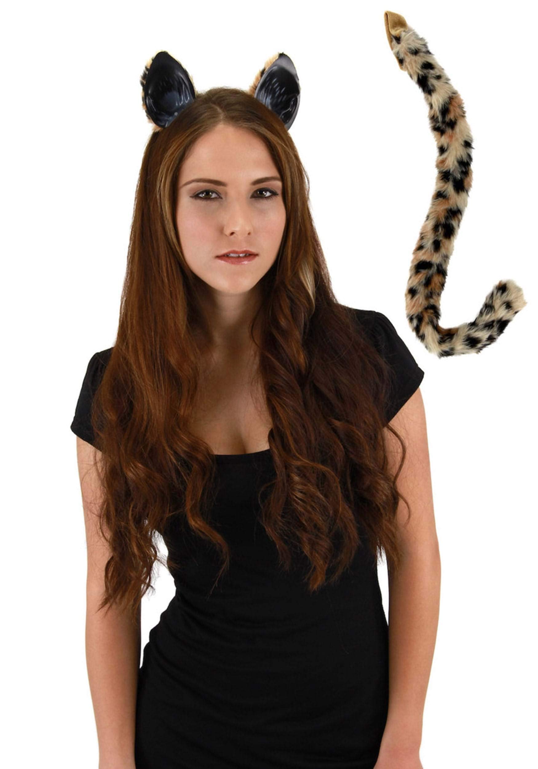 Cheetah Print Cat Ears and Tail Set - Fun Costume Accessories for Halloween, Cosplay & Pet Parties