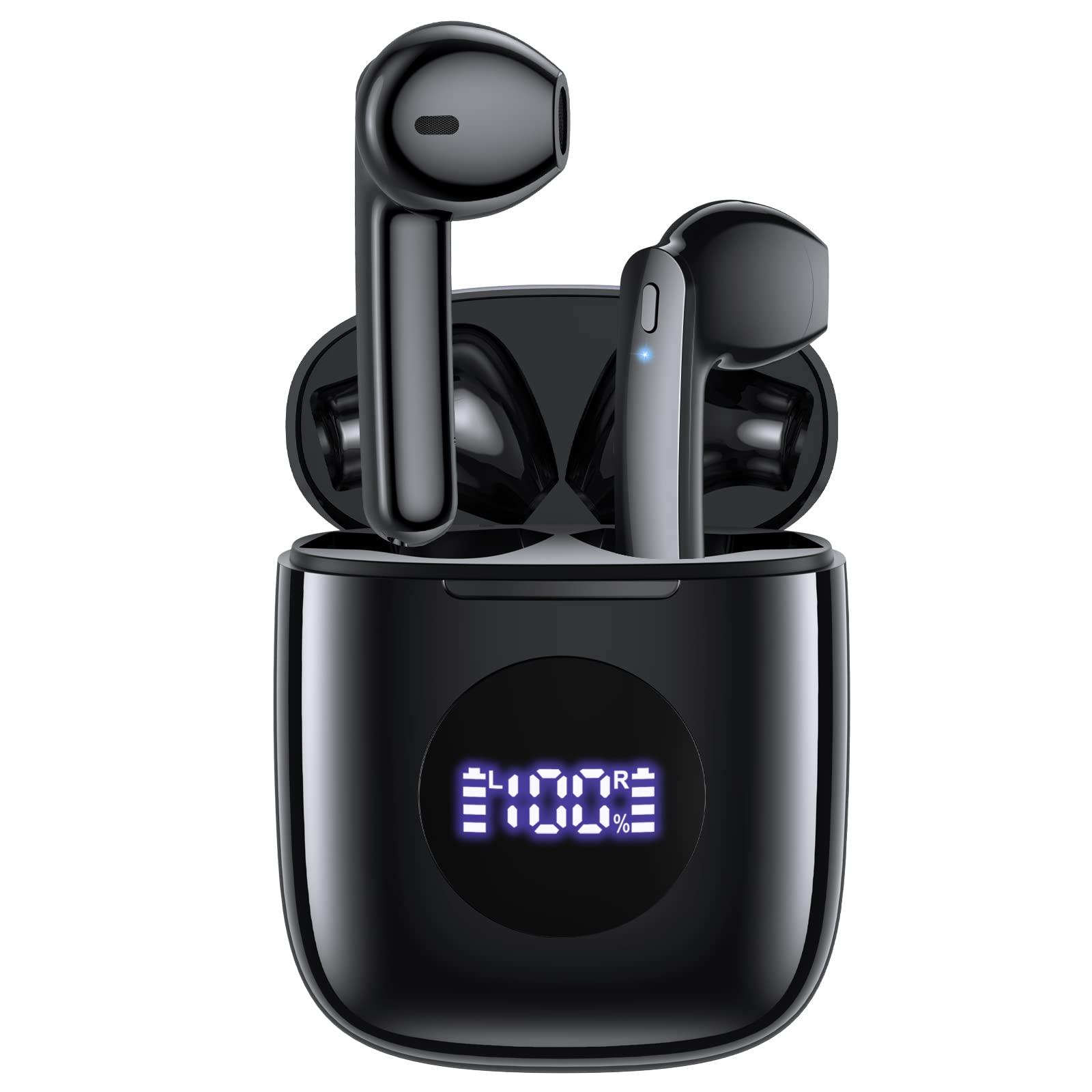 CAPOXO Wireless Earbuds Bluetooth 5.3 - 60Hrs Playtime with Wireless Charging Case, LED Power Display, Deep Bass, IPX7 Waterproof, Built-in Mic - for Workout, Running, Gaming, TV, Phone & Laptop Use