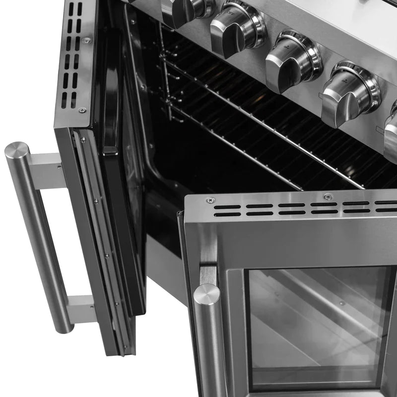 FORNO 30 Inch Freestanding Dual Fuel Range - Stainless Steel French Door Oven with 5 Burners & 68,000 BTU - Model FFSGS6356 - Perfect for Modern Kitchens & Professional Cooking