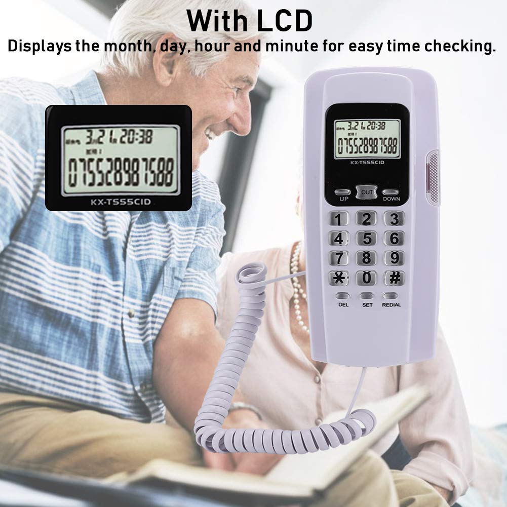 Mini White Corded Desktop Landline Phone with Caller ID & LCD Backlight Display - Perfect for Hotel, Home, and Office Use (No Wall Mount)