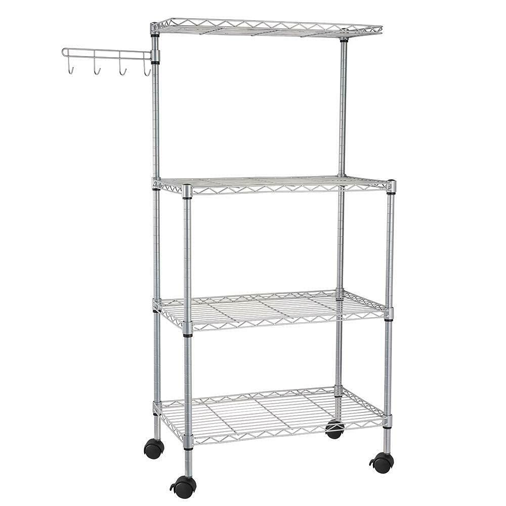 4-Tier Kitchen Bakers Rack with Microwave Stand - Heavy Duty Storage Cart, Workstation Shelf for Kitchen Organization - Perfect for Pantry, Dish Rack & Cabinet Storage - Ideal for Small Spaces & Apartment Cooking