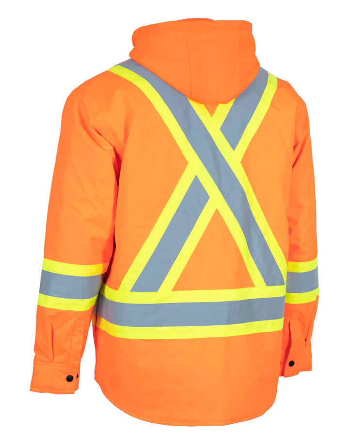 Forcefield Hi-Vis Hoodie Shacket with Detachable Hood - Reflective Safety Workwear for Construction & Outdoor Activities | OSHA Compliant Work Jacket for Men & Women