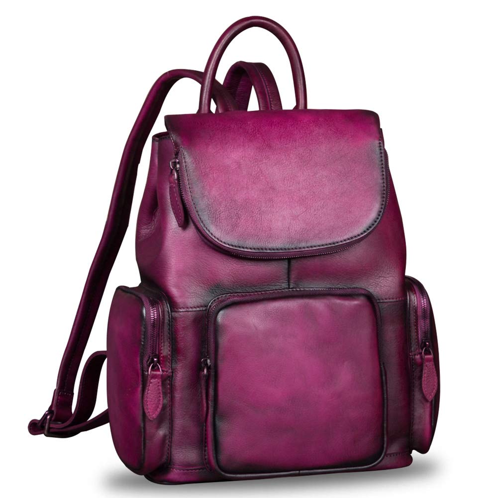 Genuine Leather Backpack for Women - Vintage Real Leather Rucksack, Fashionable Daypack Purse with High Capacity (Purple) - Perfect for Work, Travel & College
