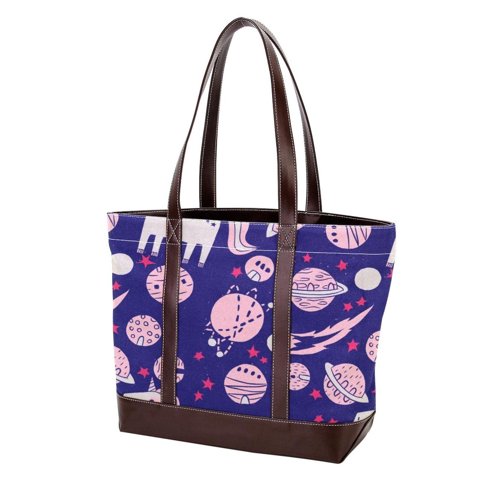 Stylish Sky Pattern Tote Bag for Women - Large Leather & Canvas Shoulder Bag with Top Handle, Perfect for Work, Travel & Everyday Use