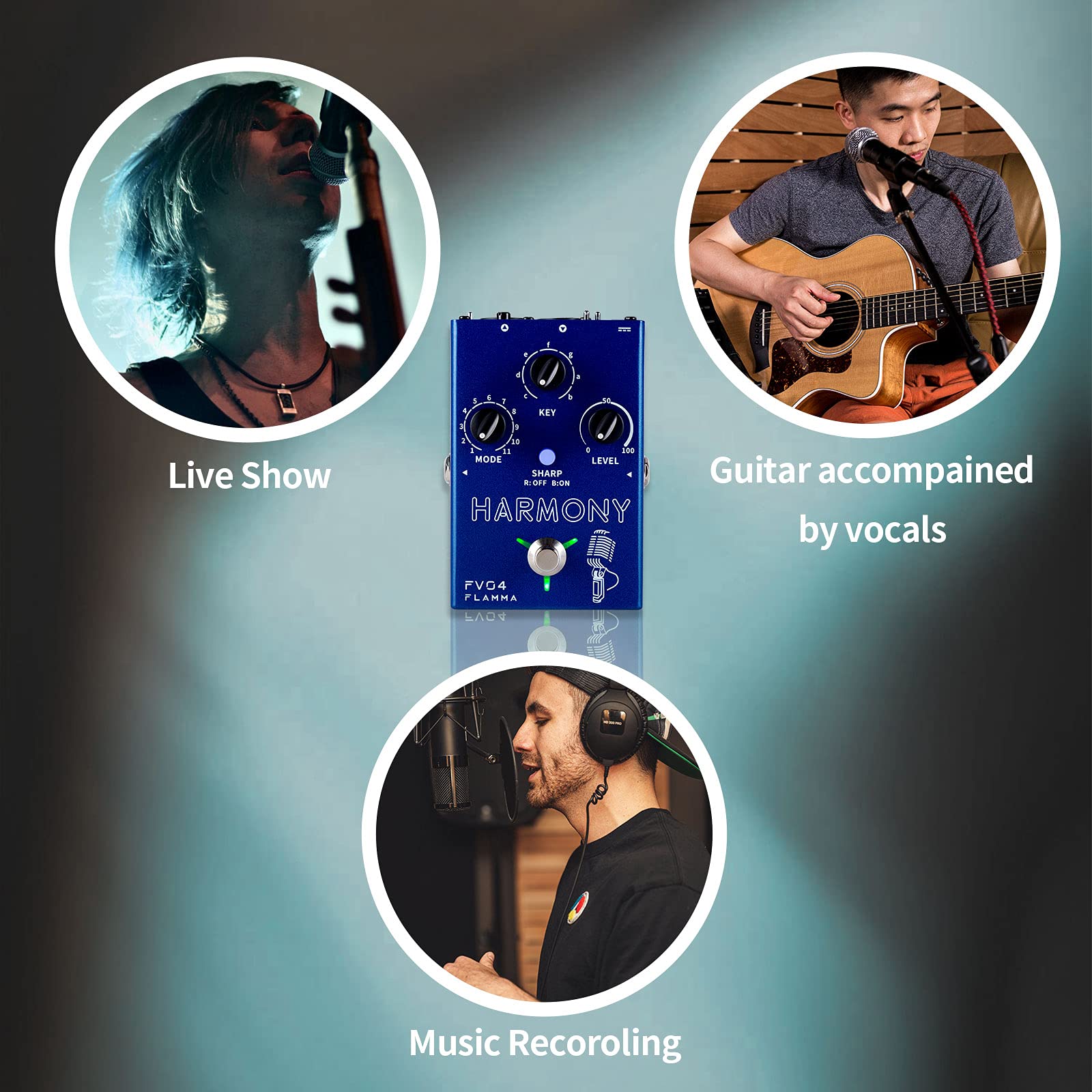 FLAMMA FV04 Vocal Harmony Pedal - 12 Pitch Vocal Effects Processor with Reverb & 11 Harmony Modes | All-in-One Stompbox for Singers & Guitarists | Perfect for Live Performances, Studio Recording & Karaoke Nights